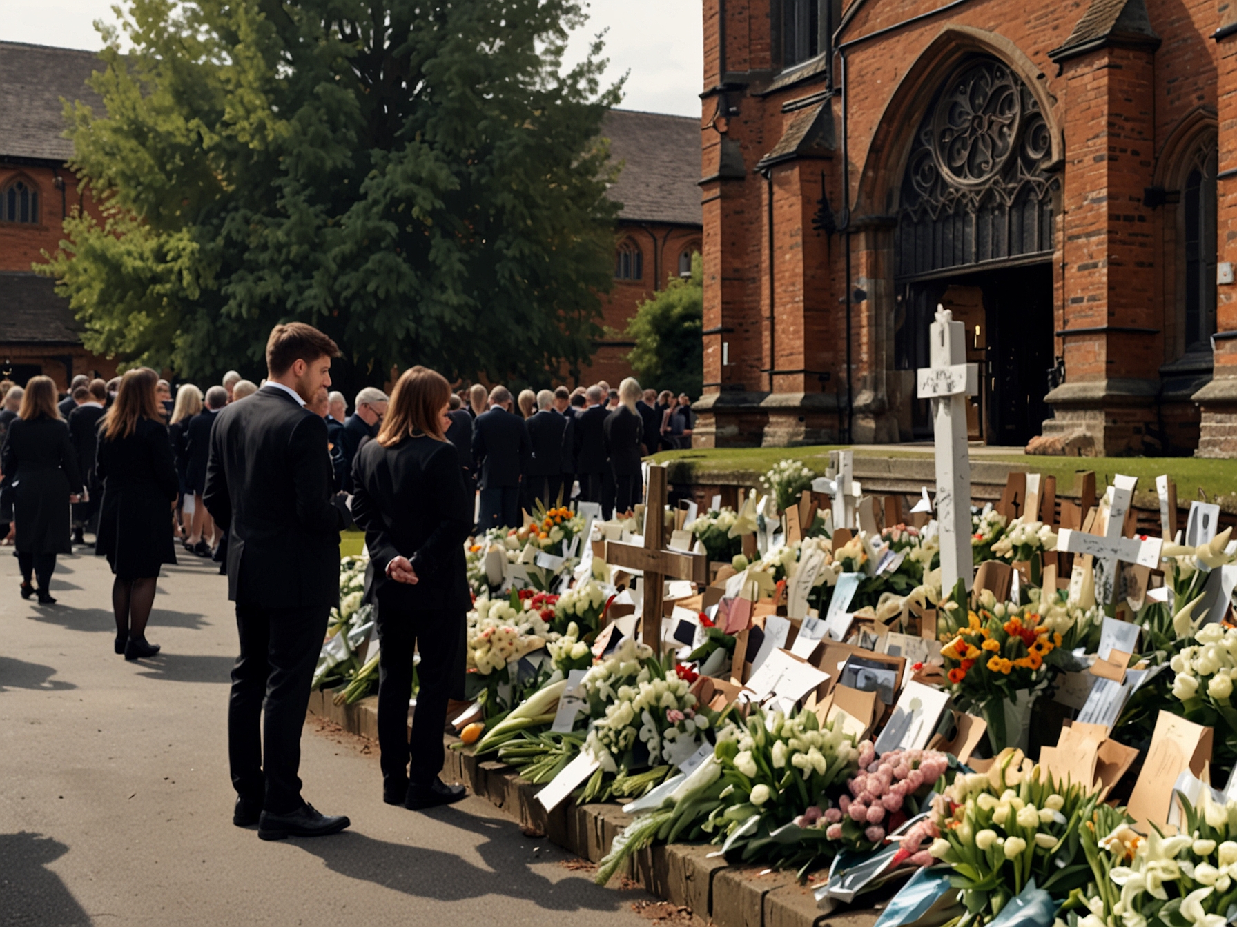 An intimate shot of Liam Payne's family standing together at his funeral, reflecting their grief and unity as they prepare to say goodbye to their beloved son.
