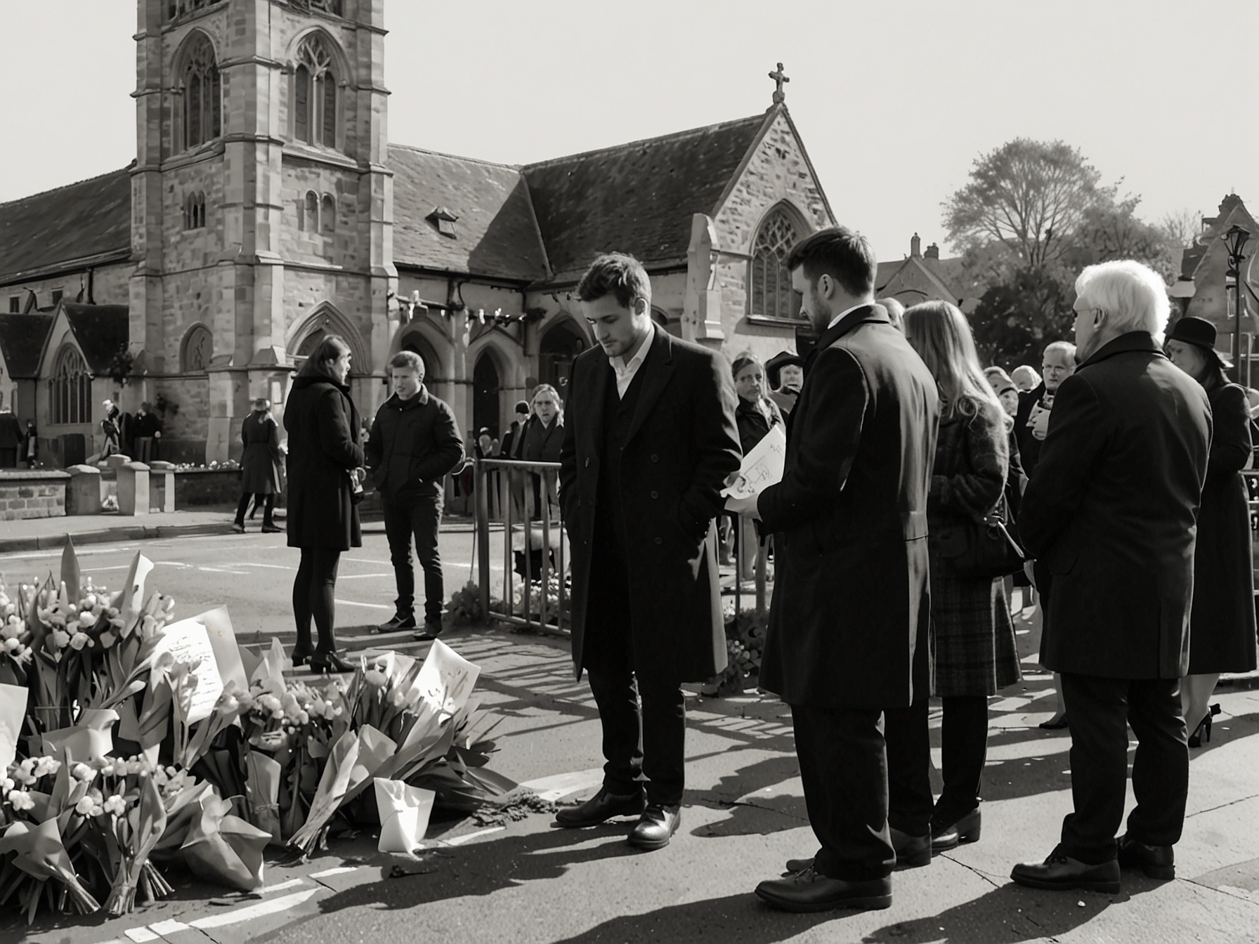 A close-up of heartfelt tributes including flowers and handwritten notes left by fans in memory of Liam Payne, symbolizing his lasting impact.