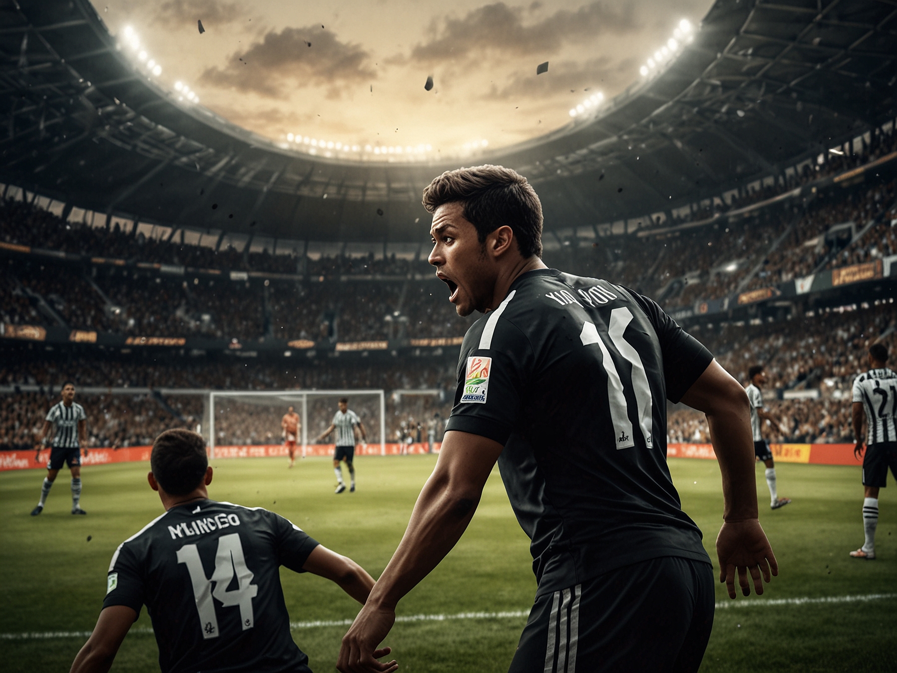 An intense moment captured during the match with a player receiving a yellow card, showing the emotions of both players and fans, reflecting the passion and drama of Brazilian football.