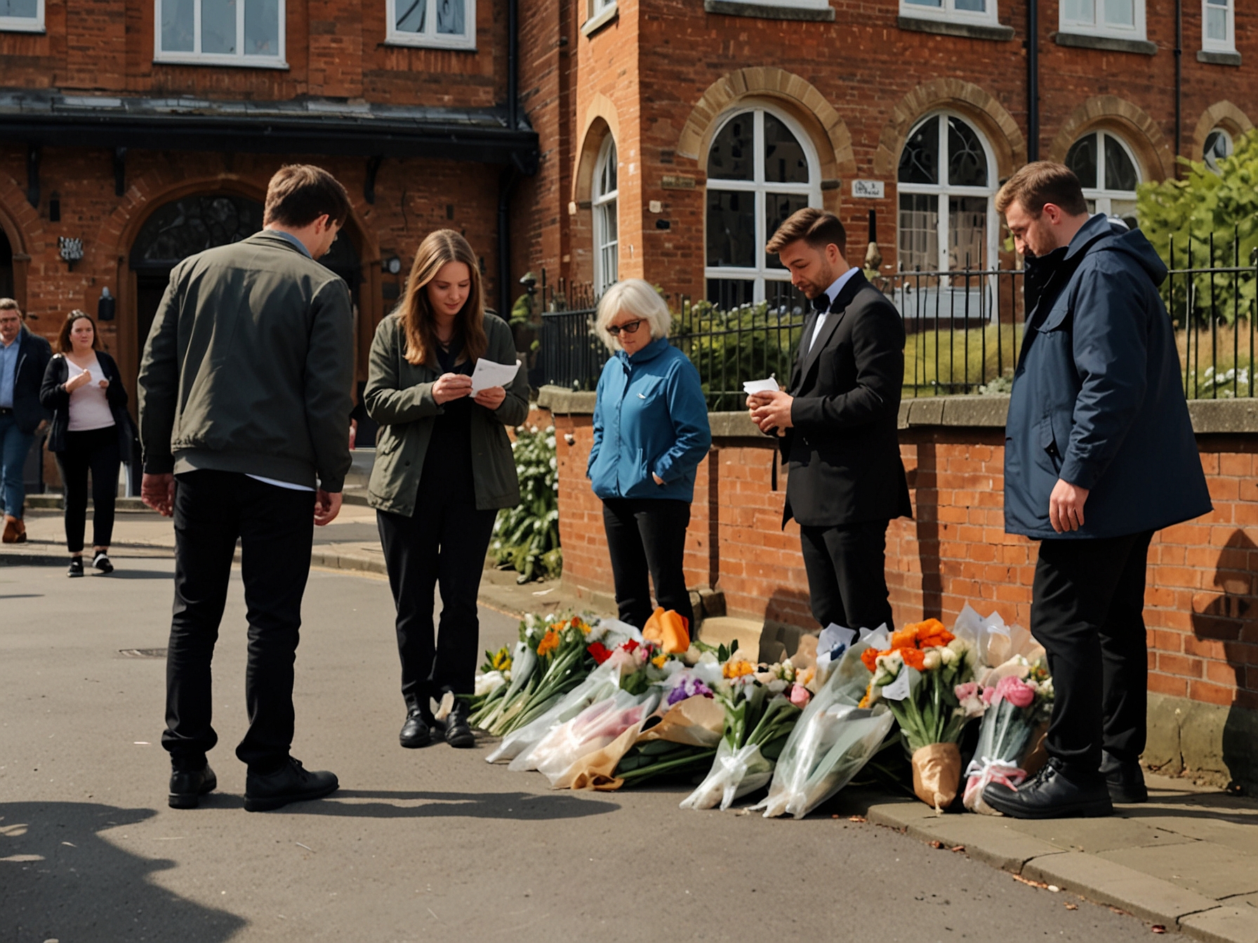 A heartwarming scene outside St. Mary's Church in Amersham, where mourners gathered with flowers and shared memories of Liam Payne, capturing both sorrow and love.