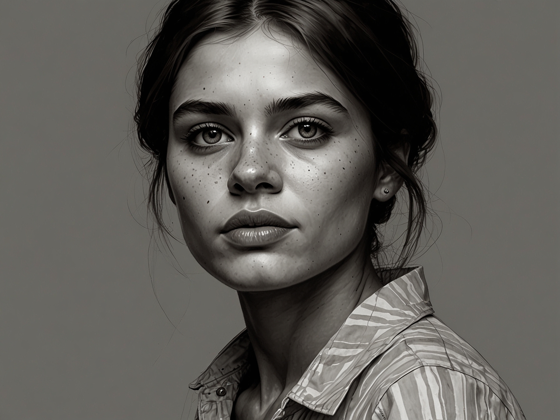 A striking portrait of Romina Manguel, with a thoughtful expression, symbolizing the complexities of love amidst societal norms.