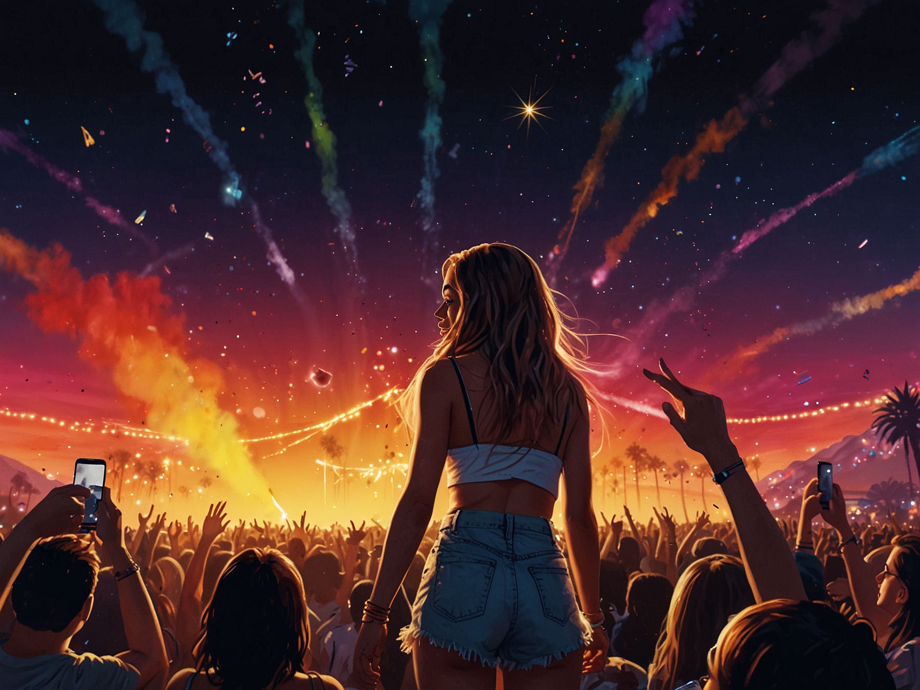 Enhypen performing energetically at Coachella 2025 amidst a lively audience, highlighting the growing presence of K-pop in Western music festivals.