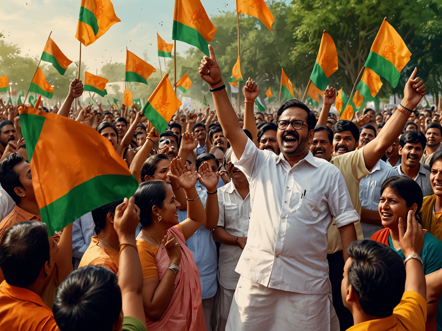 A group of enthusiastic voters casting their ballots at a polling station in Maharashtra, reflecting the high voter turnout and engagement in the recent Assembly elections, emphasizing democratic participation.