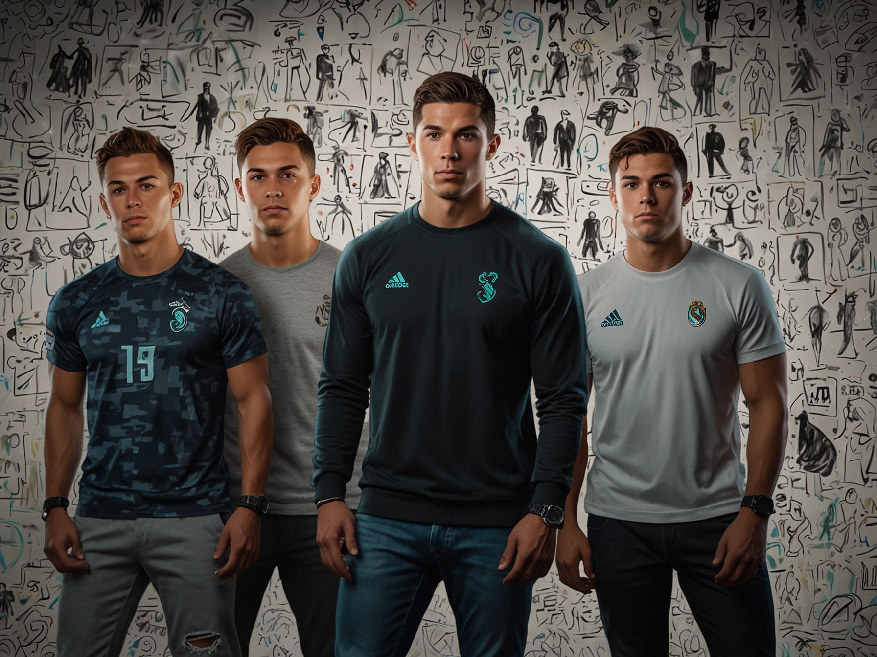 A digital artwork featuring Cristiano Ronaldo as a football star shaking hands with MrBeast, with a background filled with social media buzz and viral video statistics.