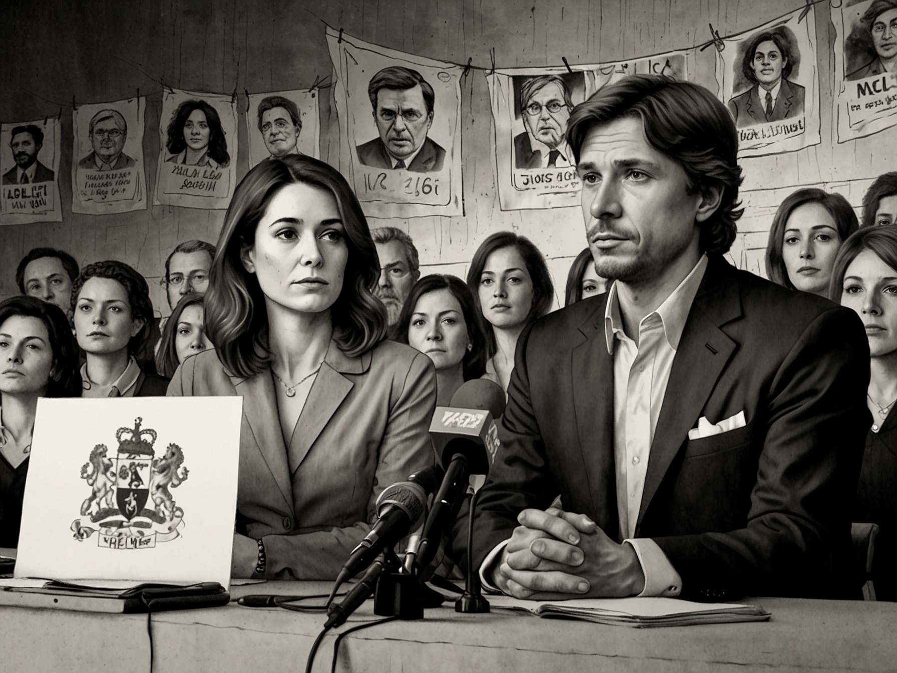 A political cartoon depicting Milei pointing a finger towards Villarruel in a metaphorical representation of their rift, with symbolic elements of the Argentine political landscape in the background.