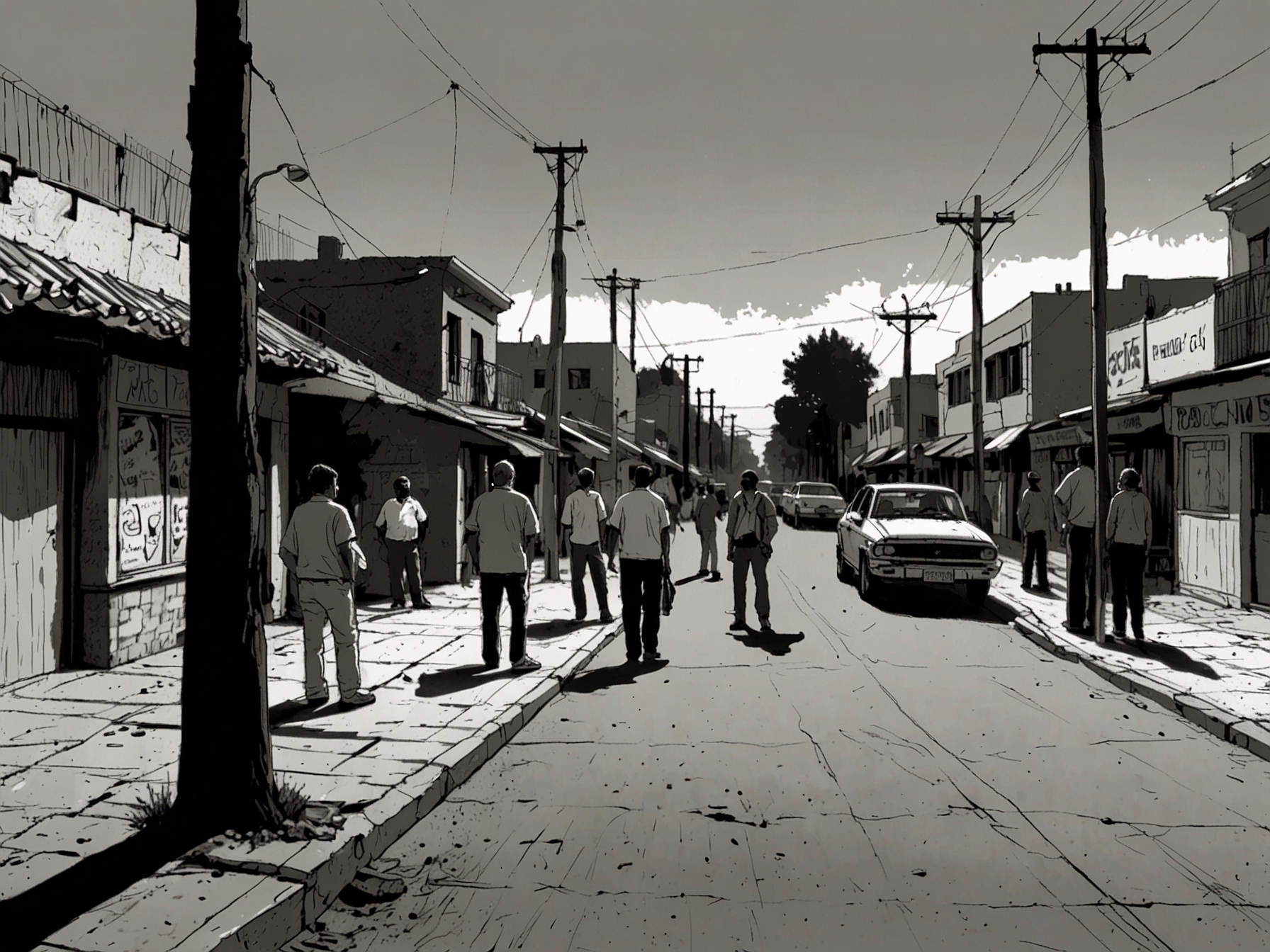 A street scene in Quilmes showing local residents gathered, reflecting the community's engagement amidst political tensions.