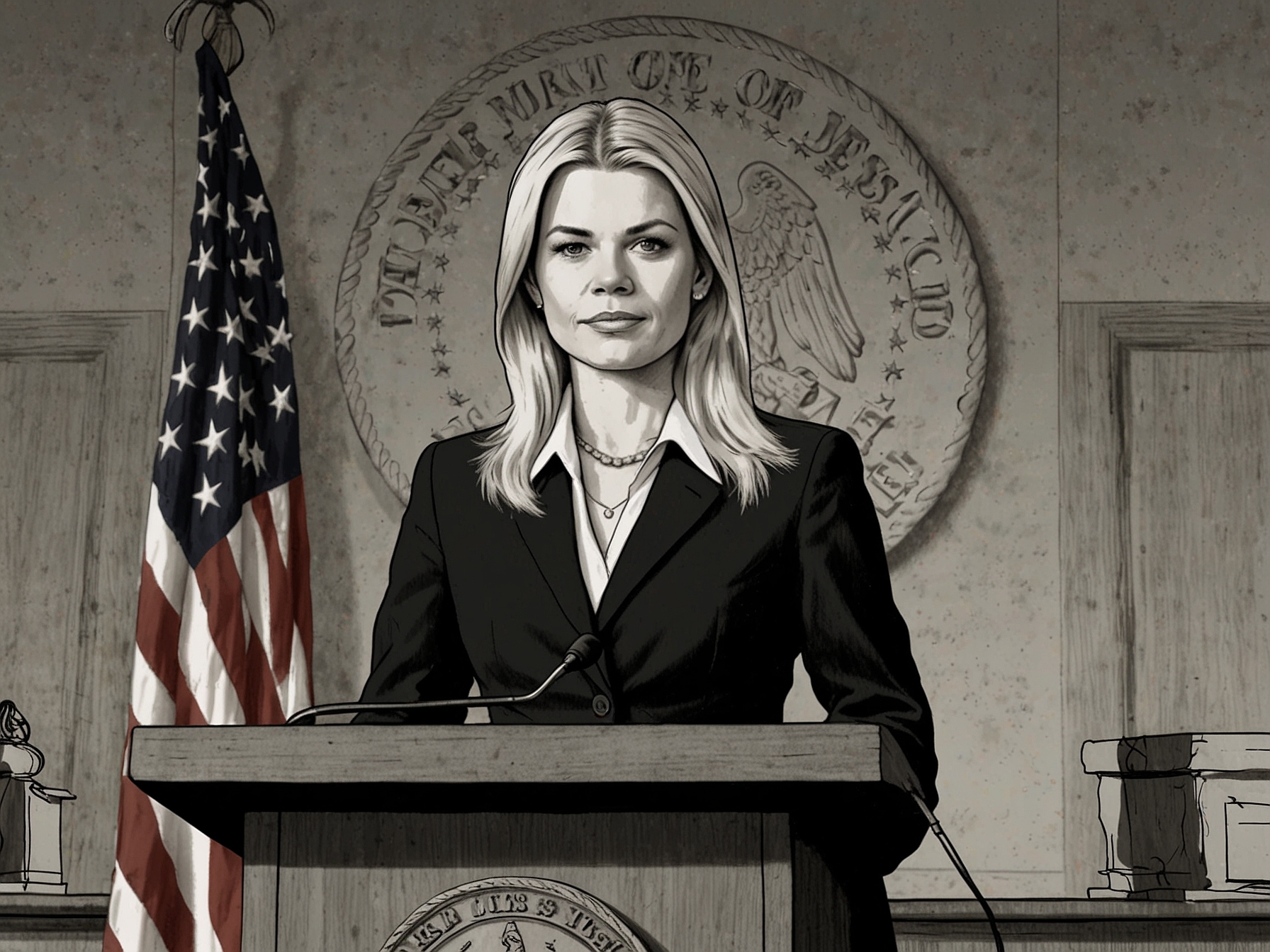 A political cartoon depicting the turbulent political landscape with figures representing Trump, Bondi, and Gaetz, highlighting the drama surrounding the nomination.