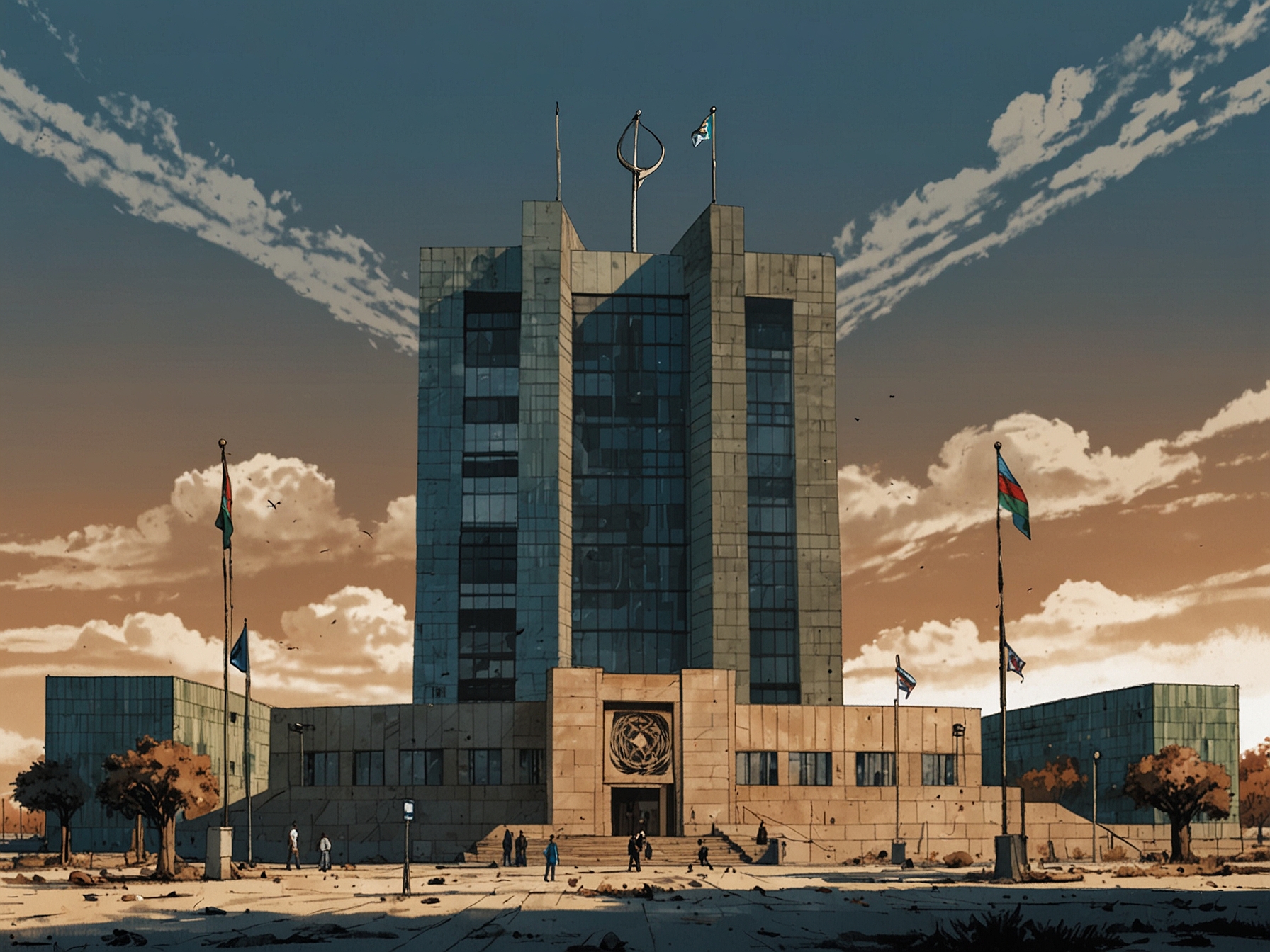 A conceptual image showing a split scene of protest in support of ICC's actions contrasted with a rally defending Israeli leaders, symbolizing the polarized responses to the arrest warrants.