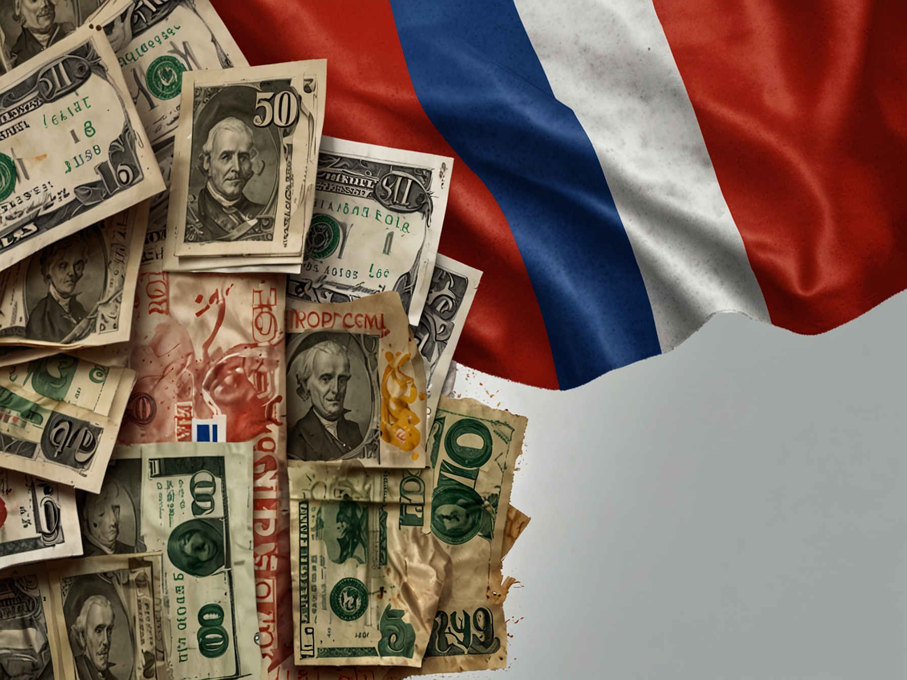 An illustration featuring a French flag overlaid with an image of an aging population and currency symbols, depicting the tension between retirement age policies and economic stability in France.