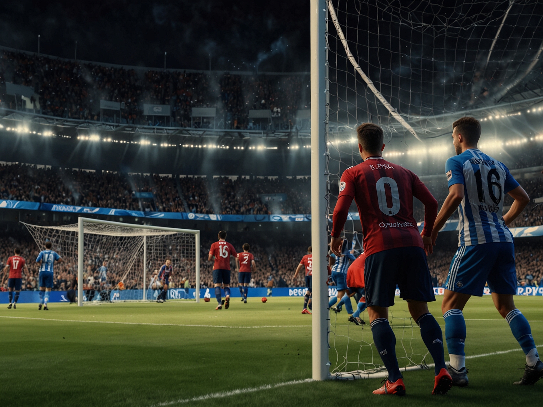 A dynamic moment from the Copa del Rey match, featuring Real Sociedad celebrating a goal with enthusiastic fans in the background, highlighting the excitement of football.