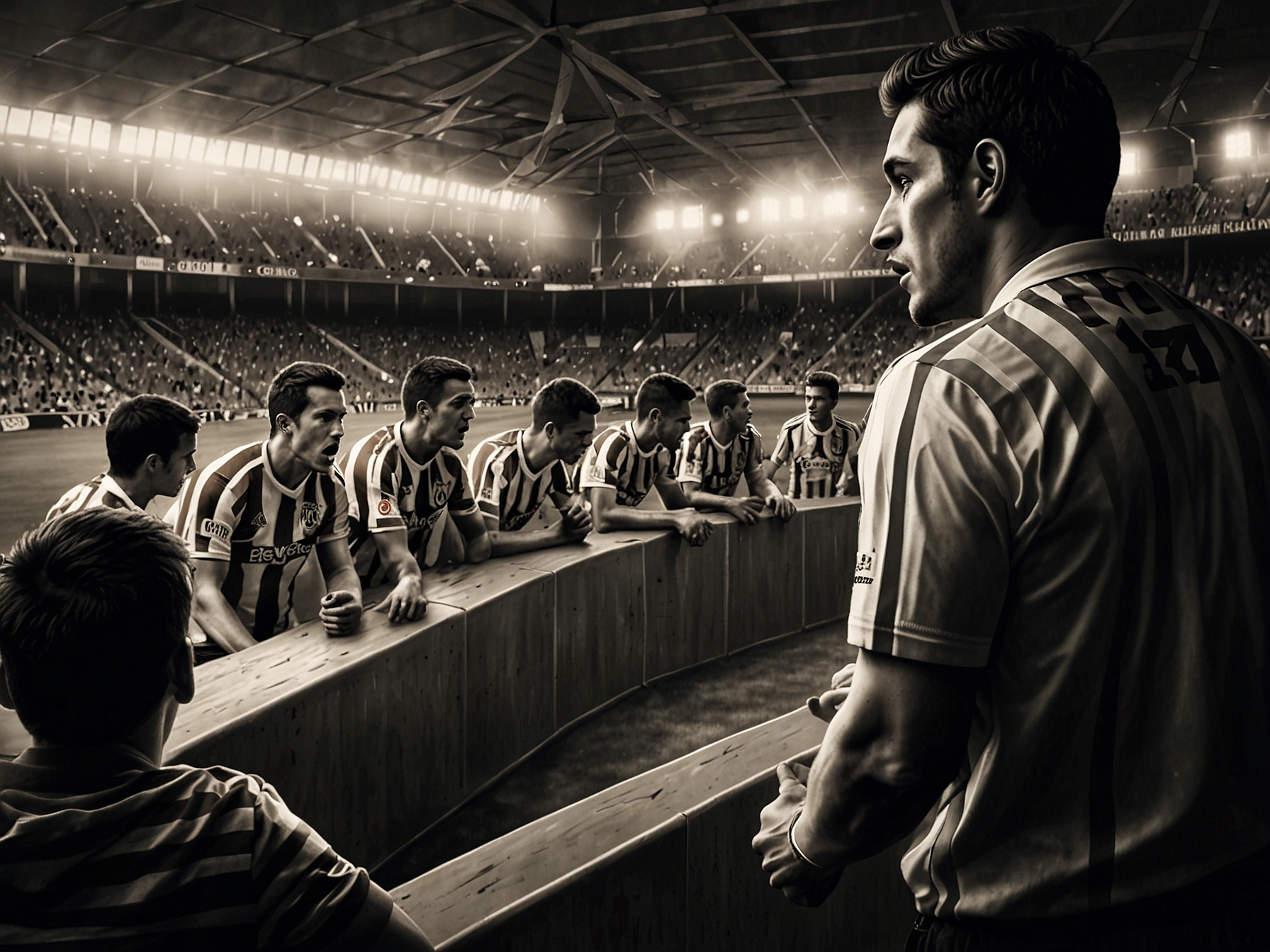 Javier Hernández celebrating after the penalty goal by Víctor Guzmán, capturing the intense emotions of joy and relief among Chivas supporters amidst controversy.