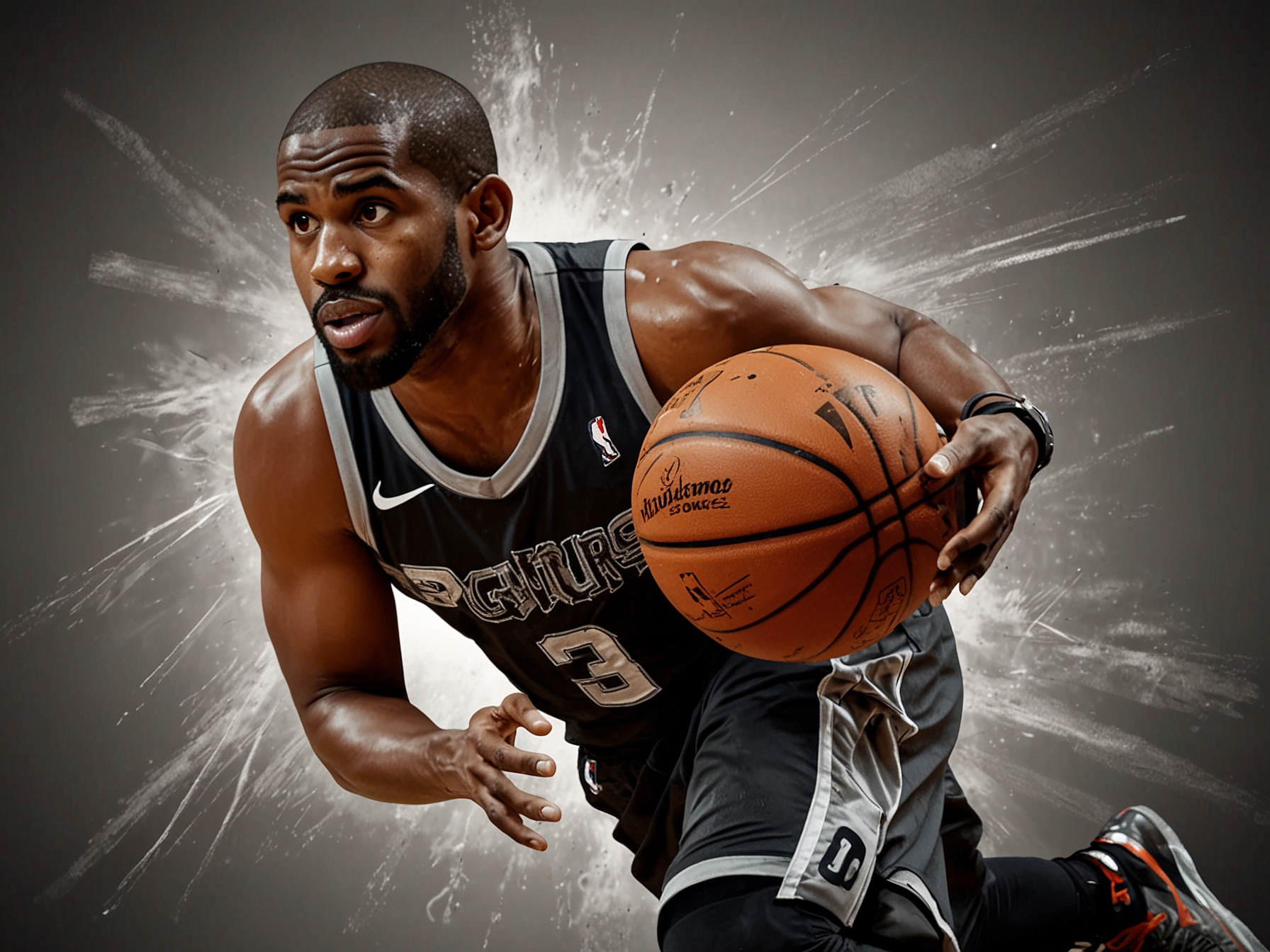 An action shot of Chris Paul celebrating a successful three-pointer, capturing the excitement and impact he has on the game and his team.