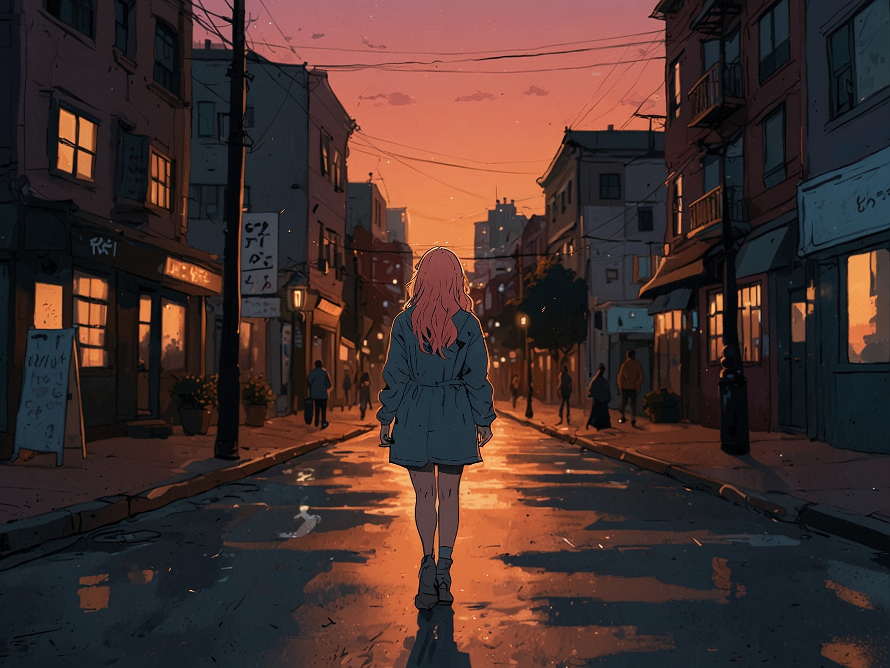 Rosé walking alone on a dusk-lit street in Seoul, the city lights twinkling around her, embodying the theme of yearning and loneliness in her new song.