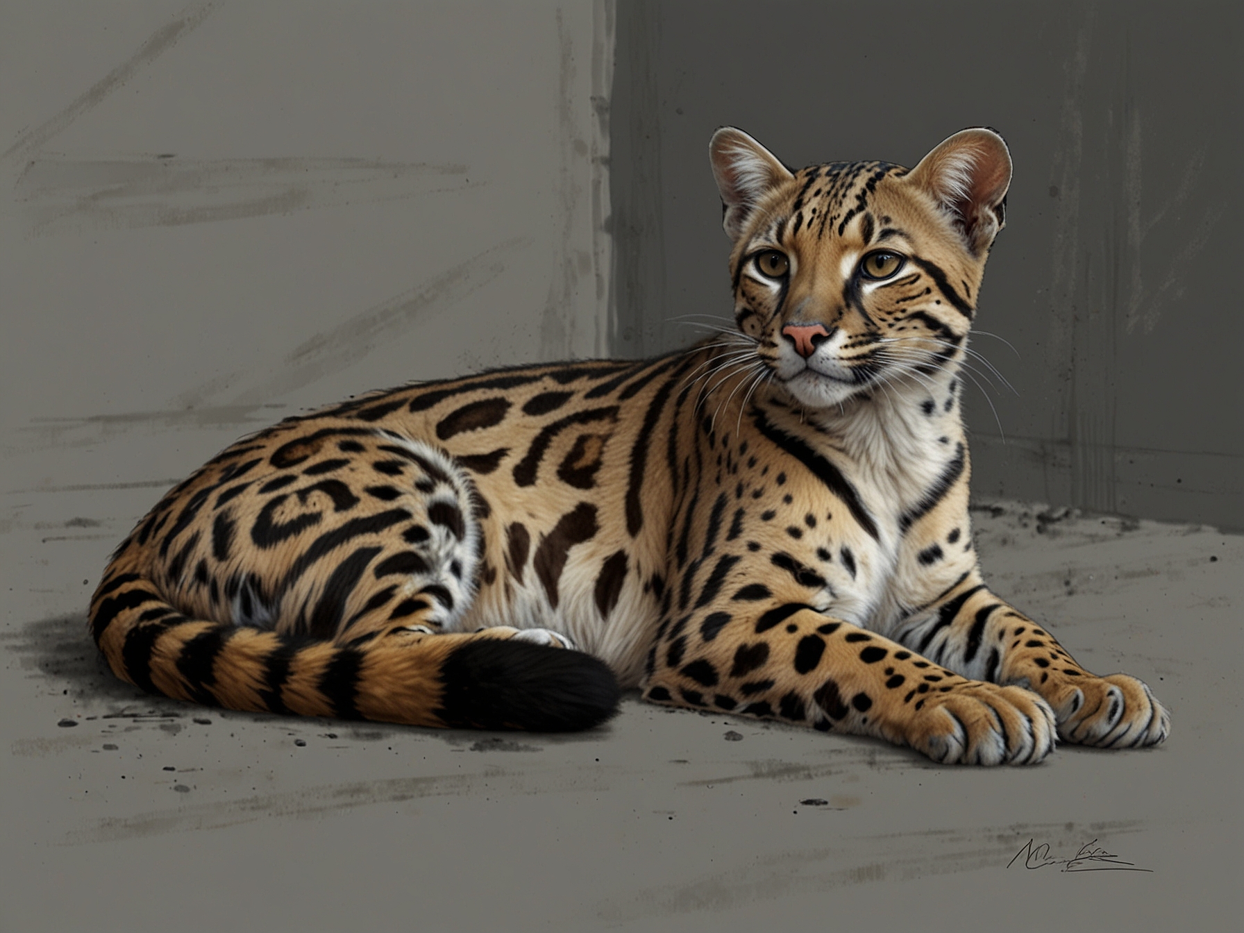A somber scene depicting the cage where the ocelot was found, illustrating the harsh realities of illegal wildlife captivity and the need for stronger wildlife protection.