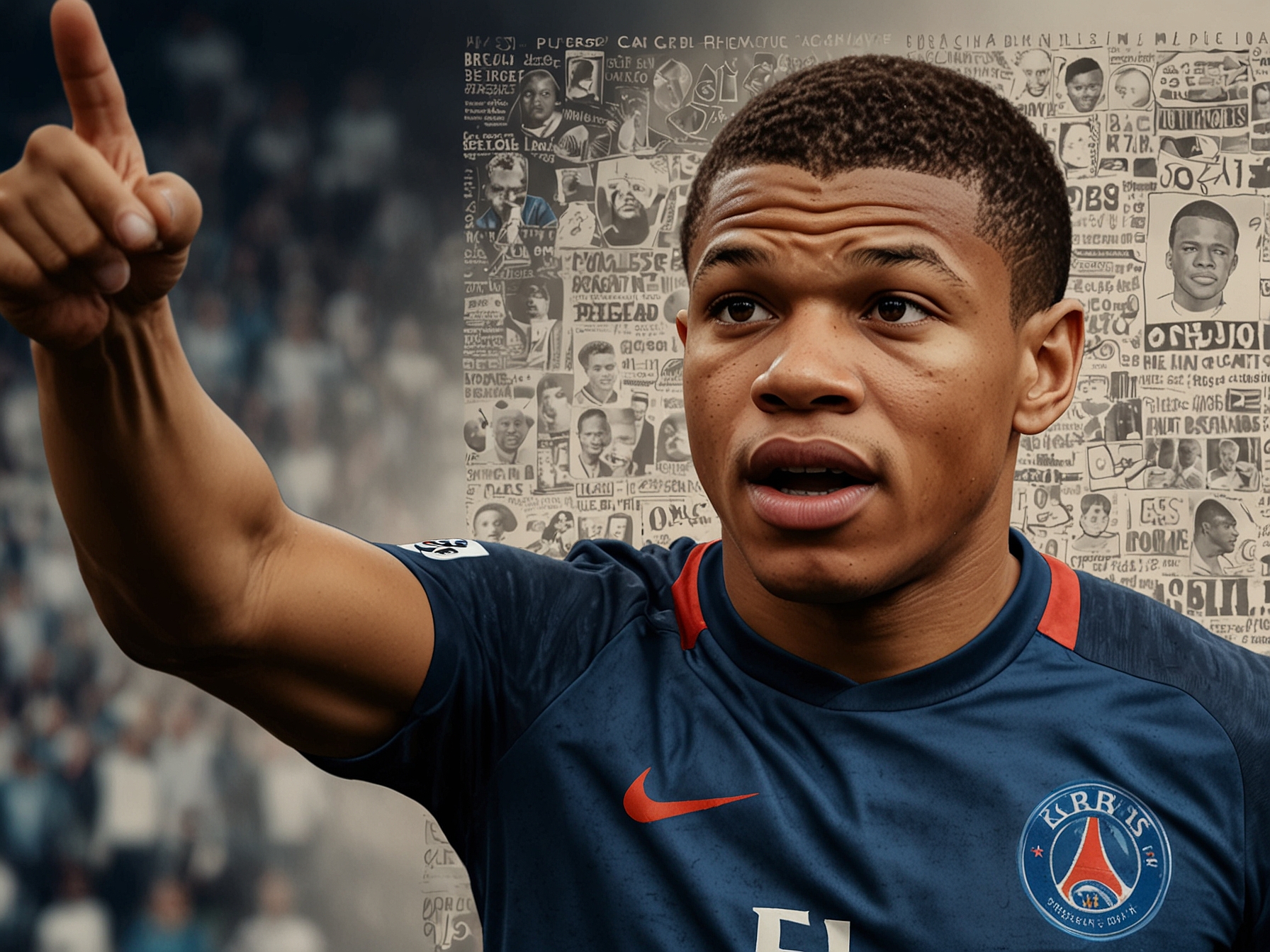 A close-up of Kylian Mbappé on the pitch with a pensive expression, hinting at the pressure he faces amidst criticism, showcasing the complexities of being a public figure.