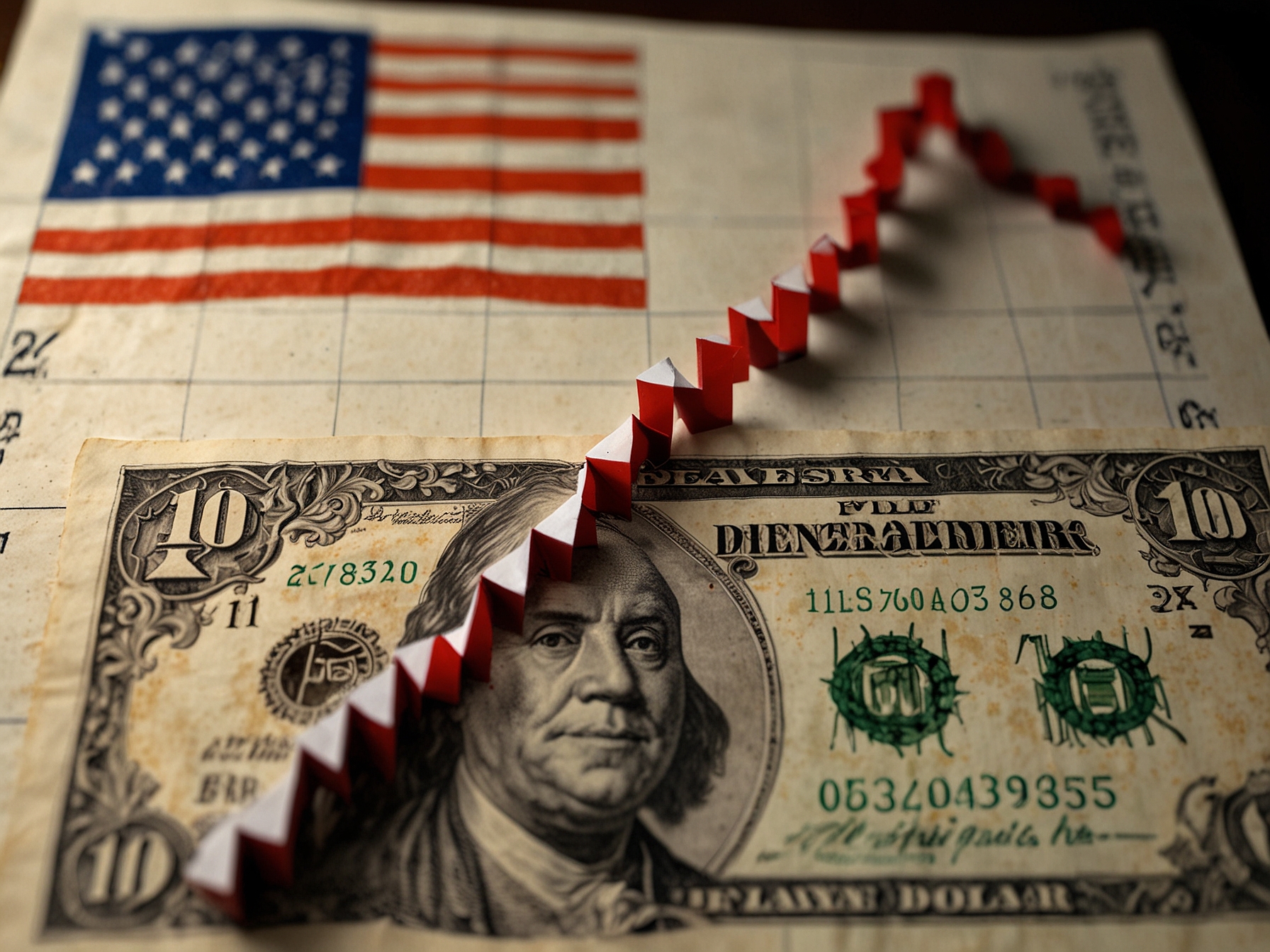 An illustrative graph showing the downward trend of the Philippine peso against the US dollar, highlighting historical lows and economic forecasts. The backdrop features symbols of trade, currency, and financial markets.