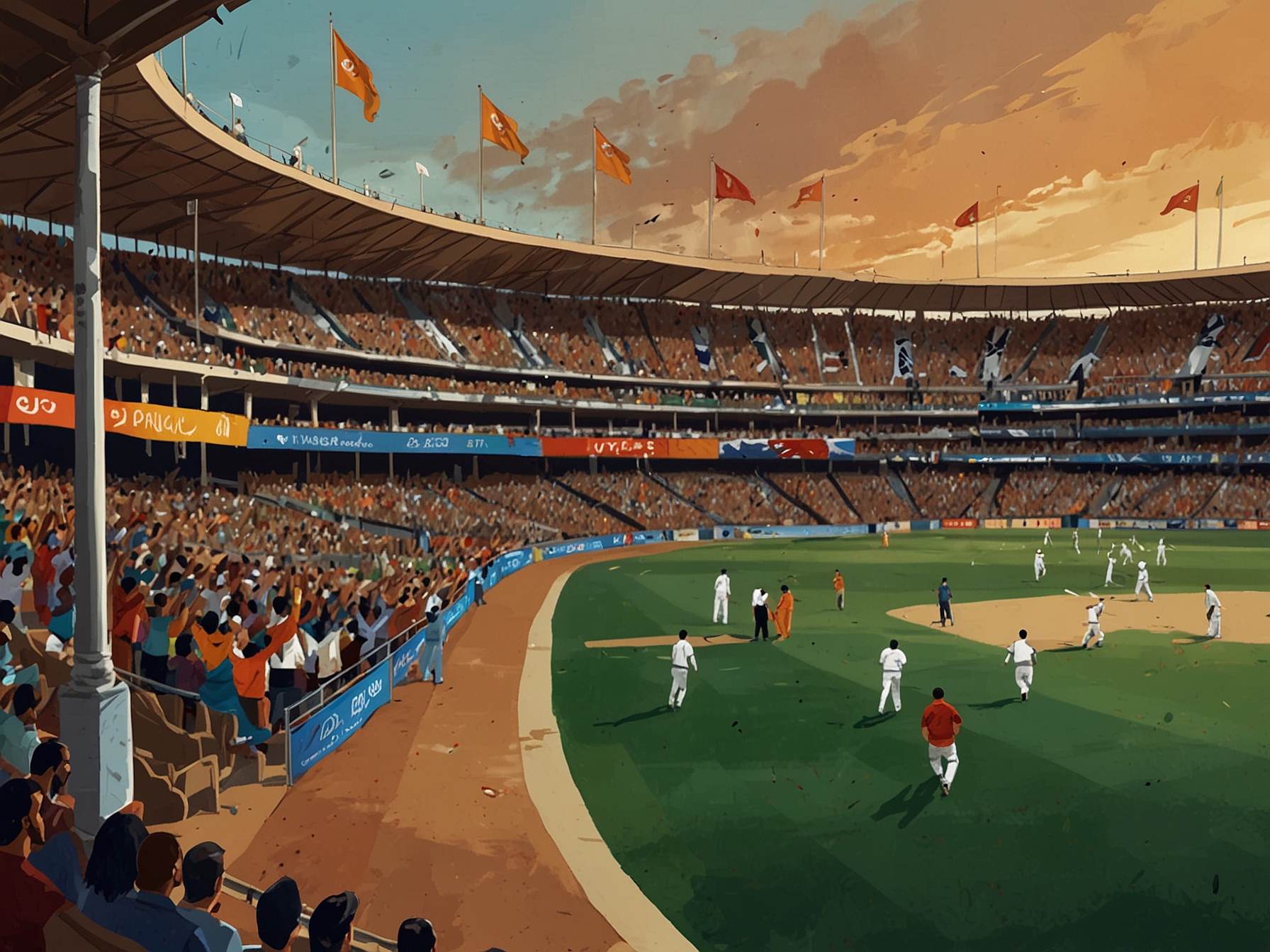 An intense moment during a cricket match, where players are in action on the field, demonstrating the competitiveness and excitement surrounding the IPL.