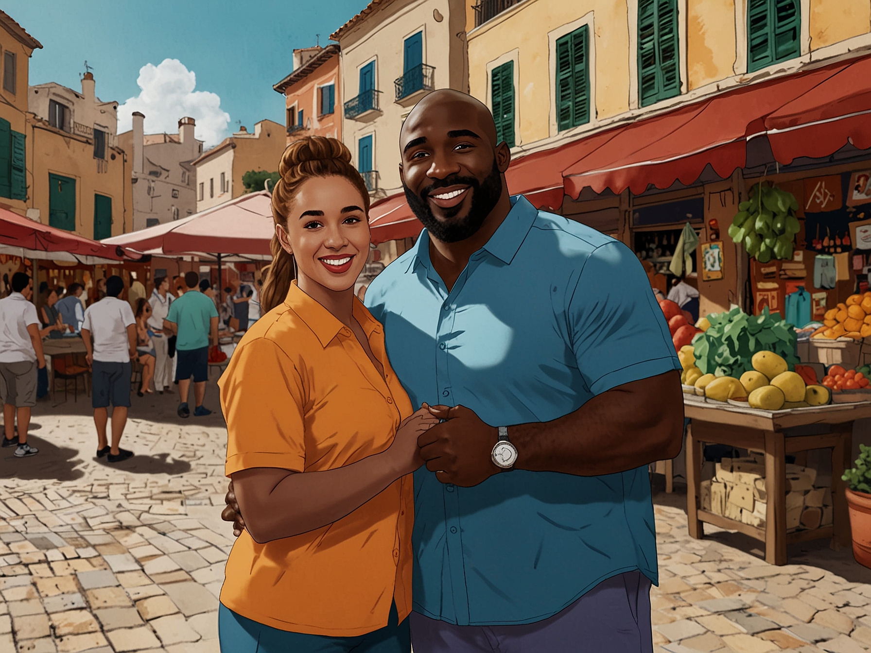A group of diverse contestants from Love is Blind France engaging with each other in a cozy setting, capturing moments of laughter and emotional connection with a Moroccan aesthetic.