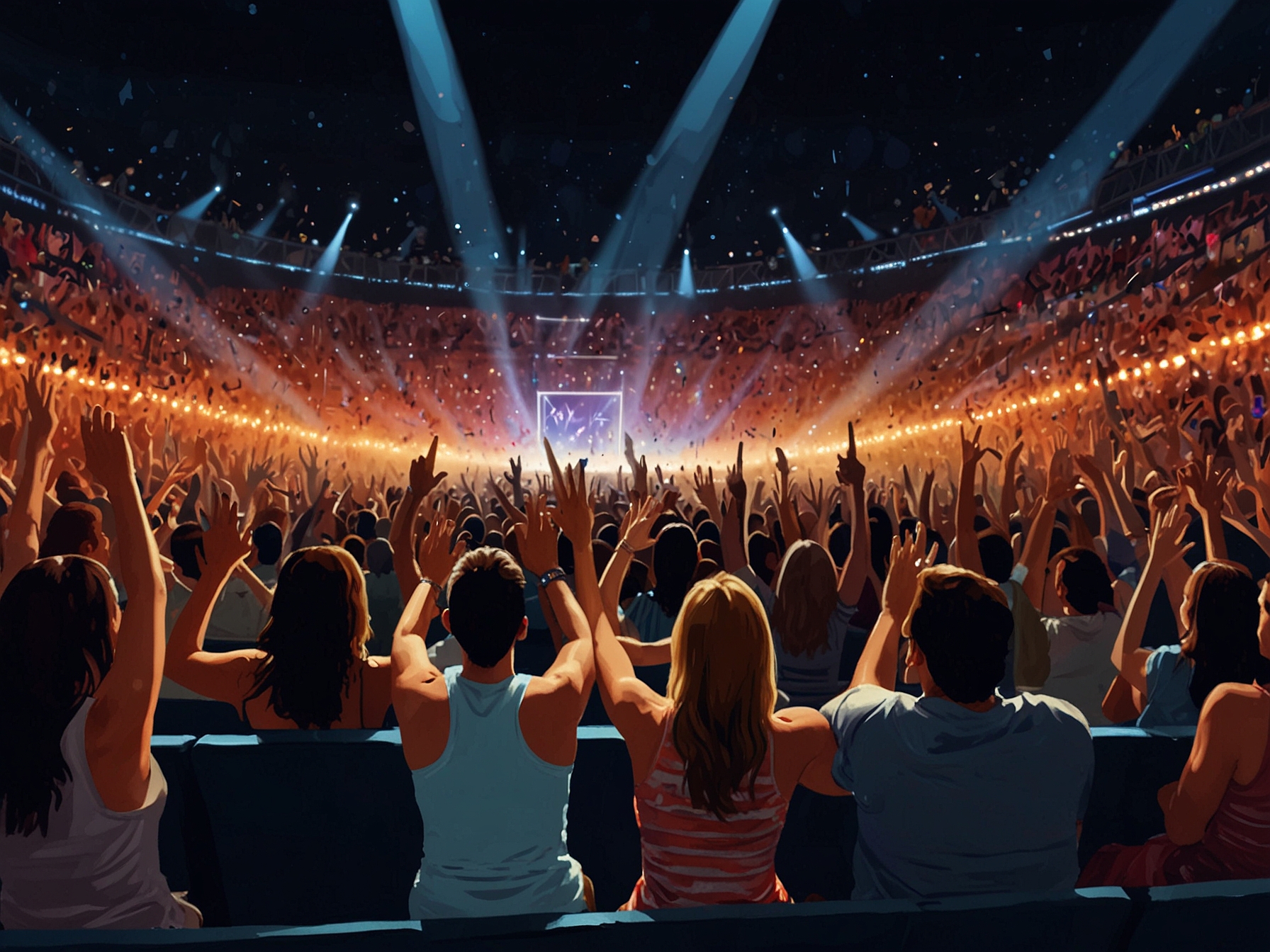 A close-up shot of passionate fans waving rainbow flags at a Katy Perry concert, embodying the spirit of inclusion and celebration of diversity during her performance.