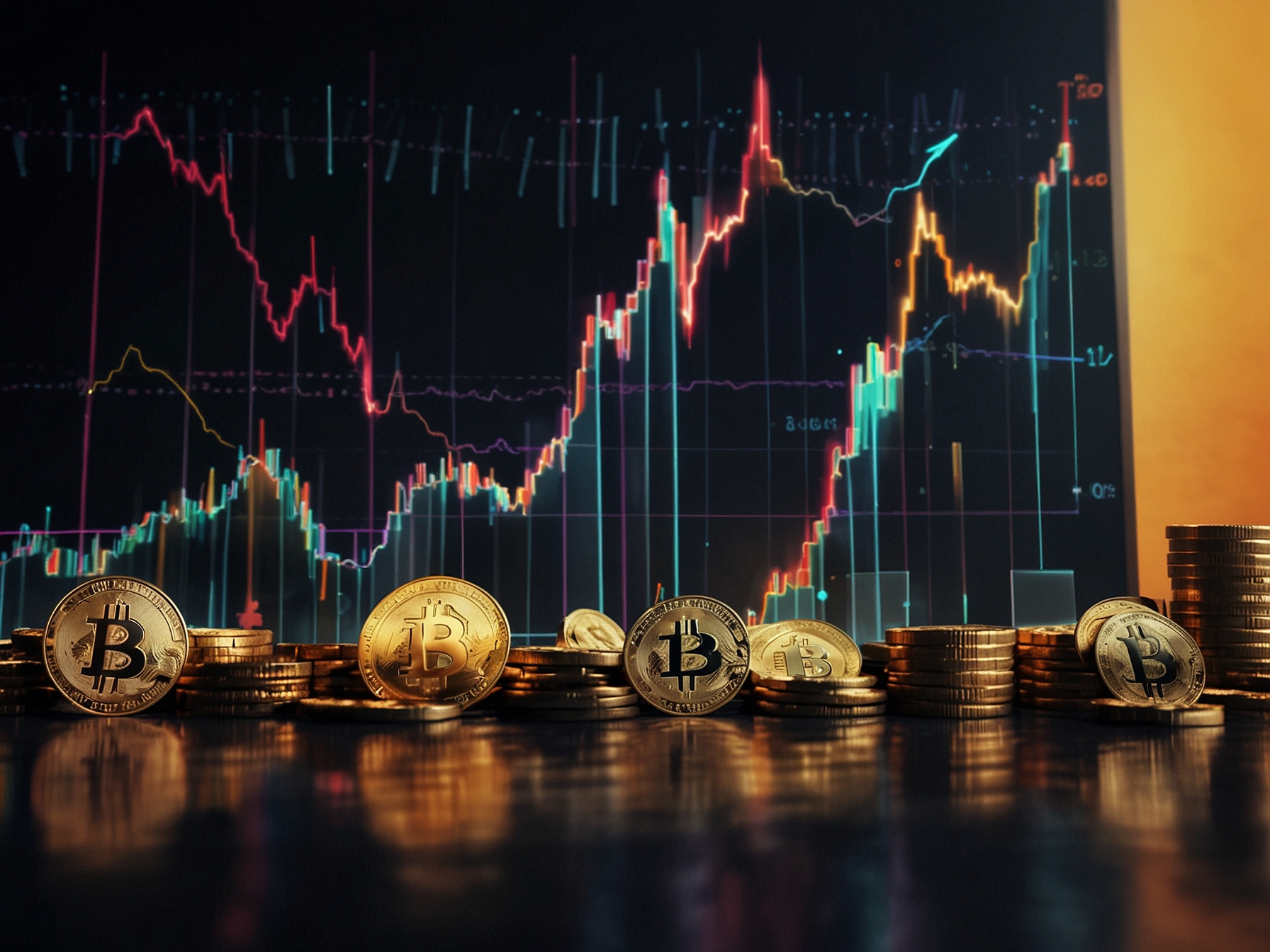 An investor intently looking at cryptocurrency charts on a laptop, depicting the anxious yet hopeful nature of Bitcoin investments as it nears $100,000.