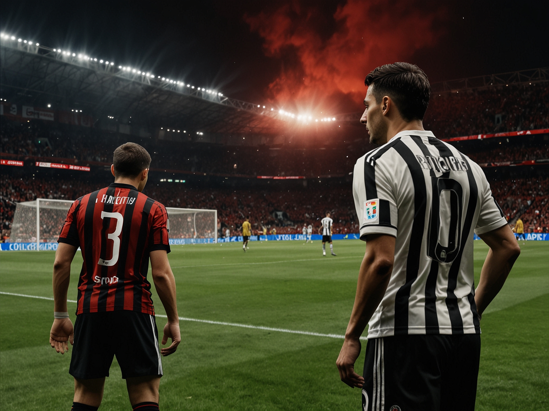 Players from AC Milan and Juventus engaged in a heated battle for the ball, capturing the intensity and rivalry of this crucial match.