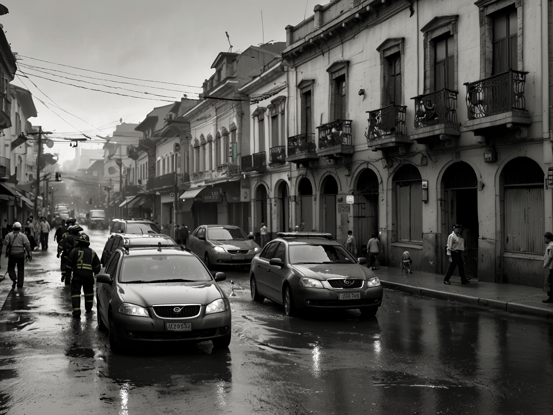 Mayor Carlos Fernando Galán addressing the public during a press conference about the flooding crisis, with a sense of urgency and determination evident on his face.
