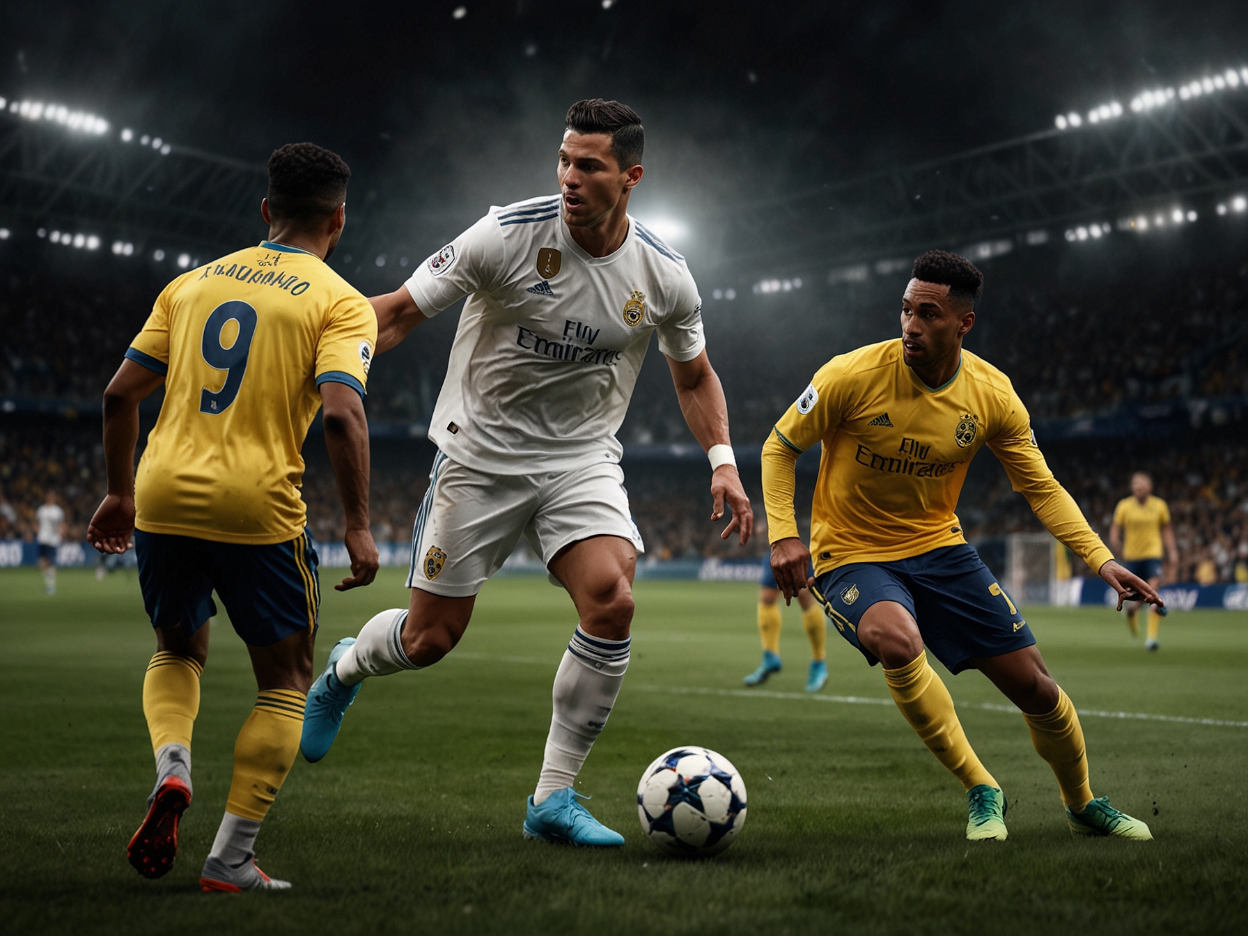 A close-up shot of Cristiano Ronaldo looking frustrated on the field after missing a goal opportunity, highlighting the pressures he faces in the Saudi Pro League.