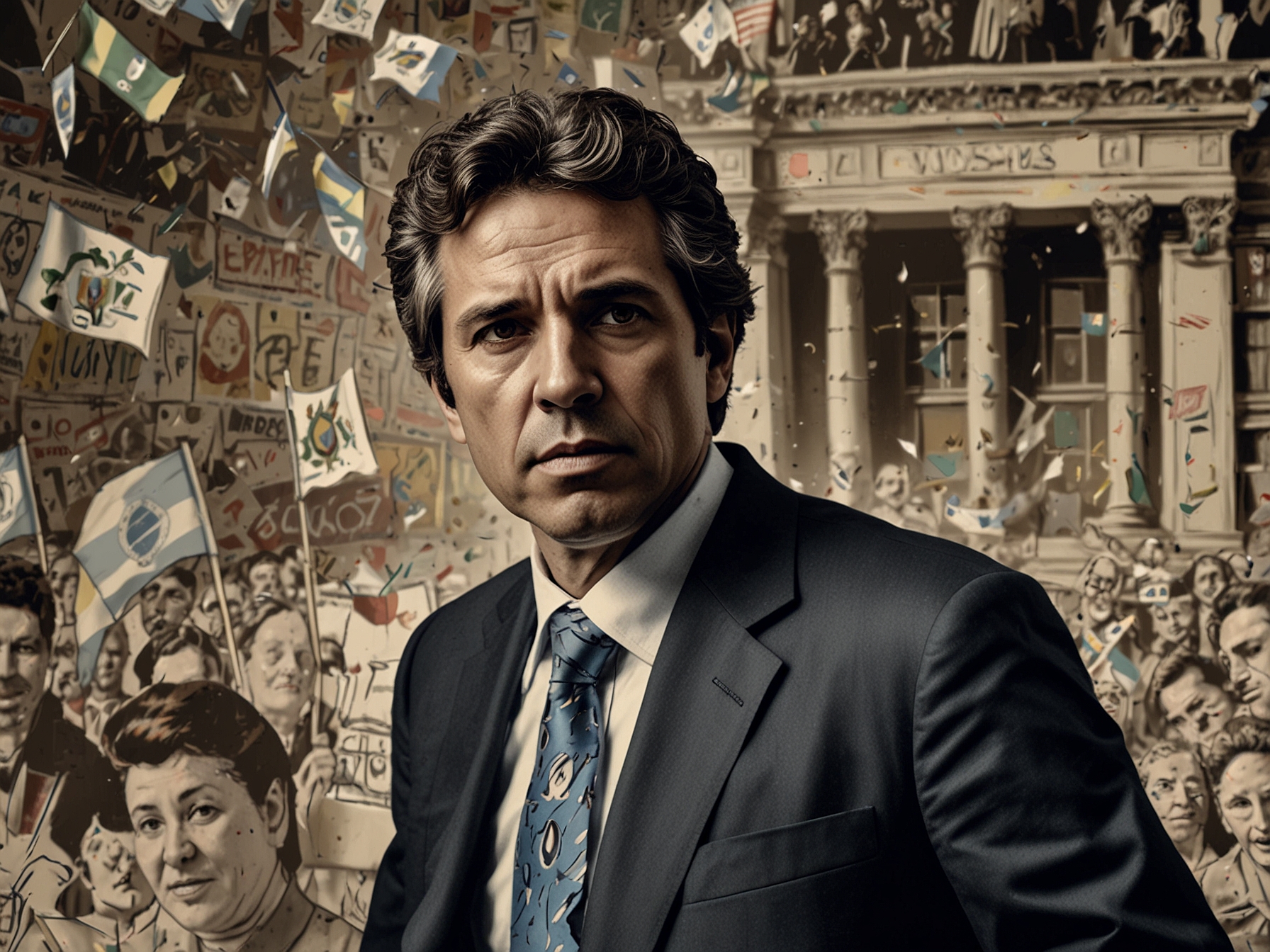 A tense scene of a social media platform filled with campaign rhetoric, showcasing the aggressive tactics used by Fernando Cerimedo in contemporary politics.