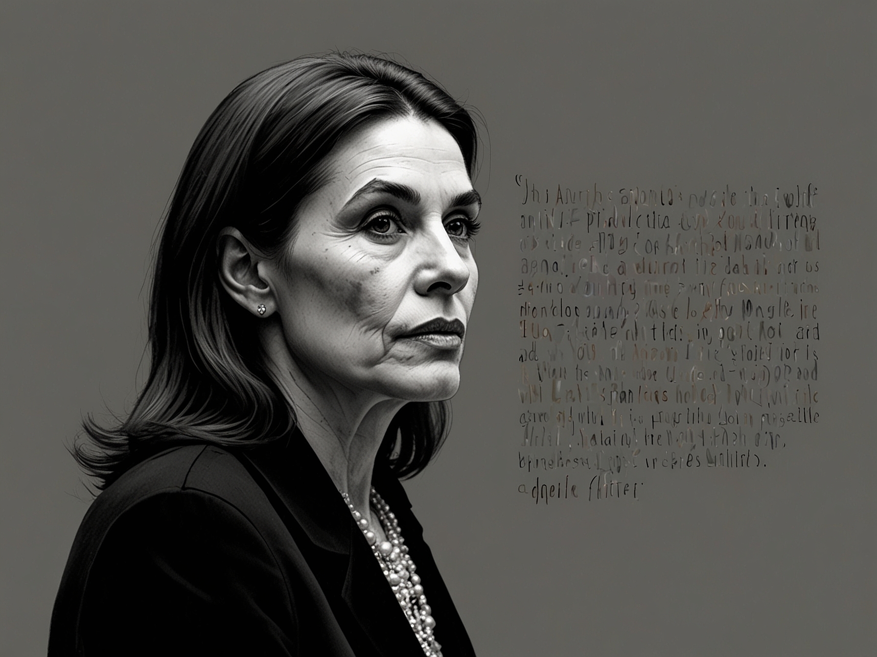 A poignant image depicting Danielle Mitterrand reflecting on her tumultuous life, blending shades of sorrow and strength as she navigates the complexities of love and betrayal in politics.