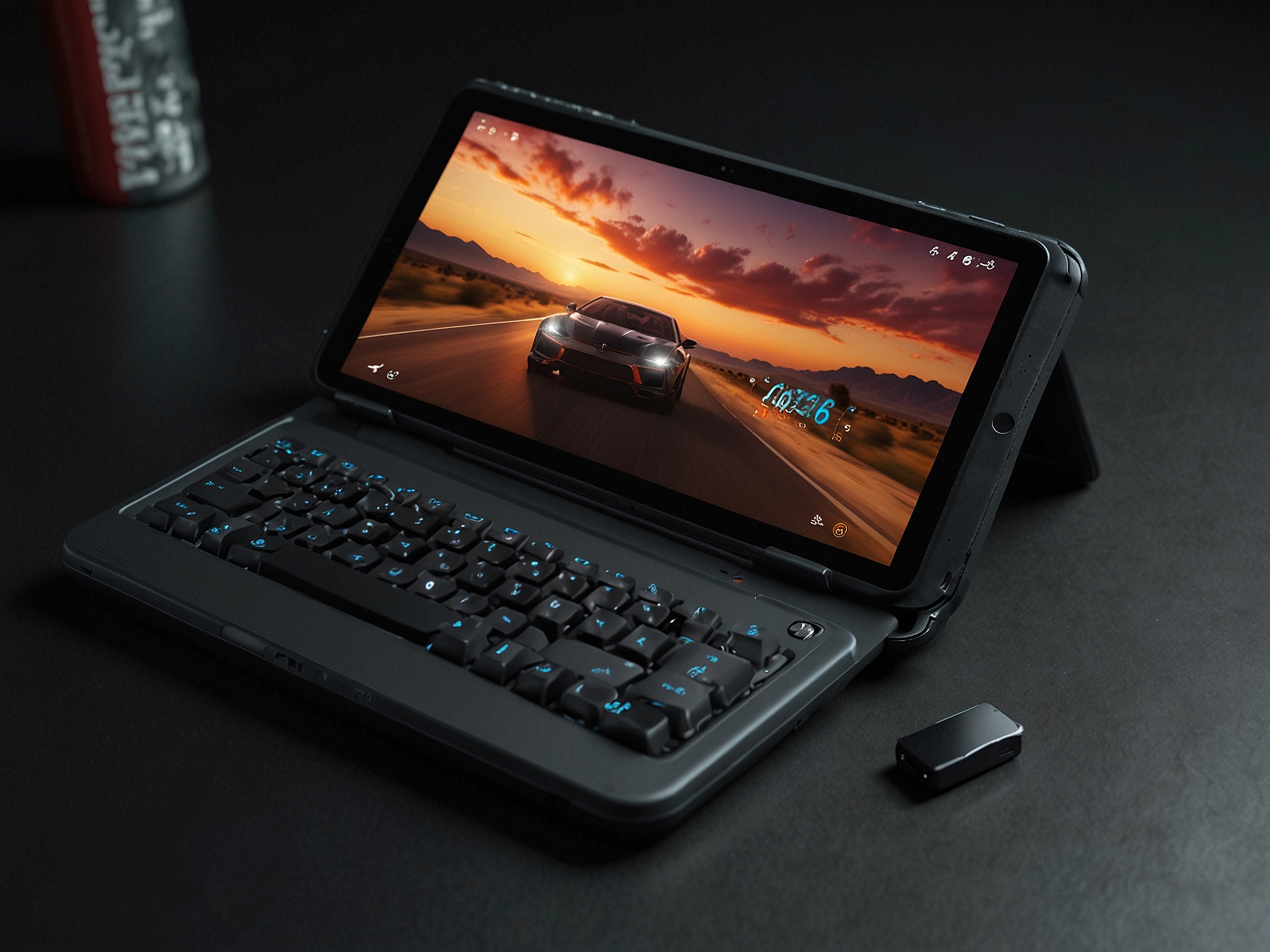 A close-up view of the Zeenix Lite's 6-inch Full HD IPS display and its gaming interface, emphasizing the device's portability and gaming features.