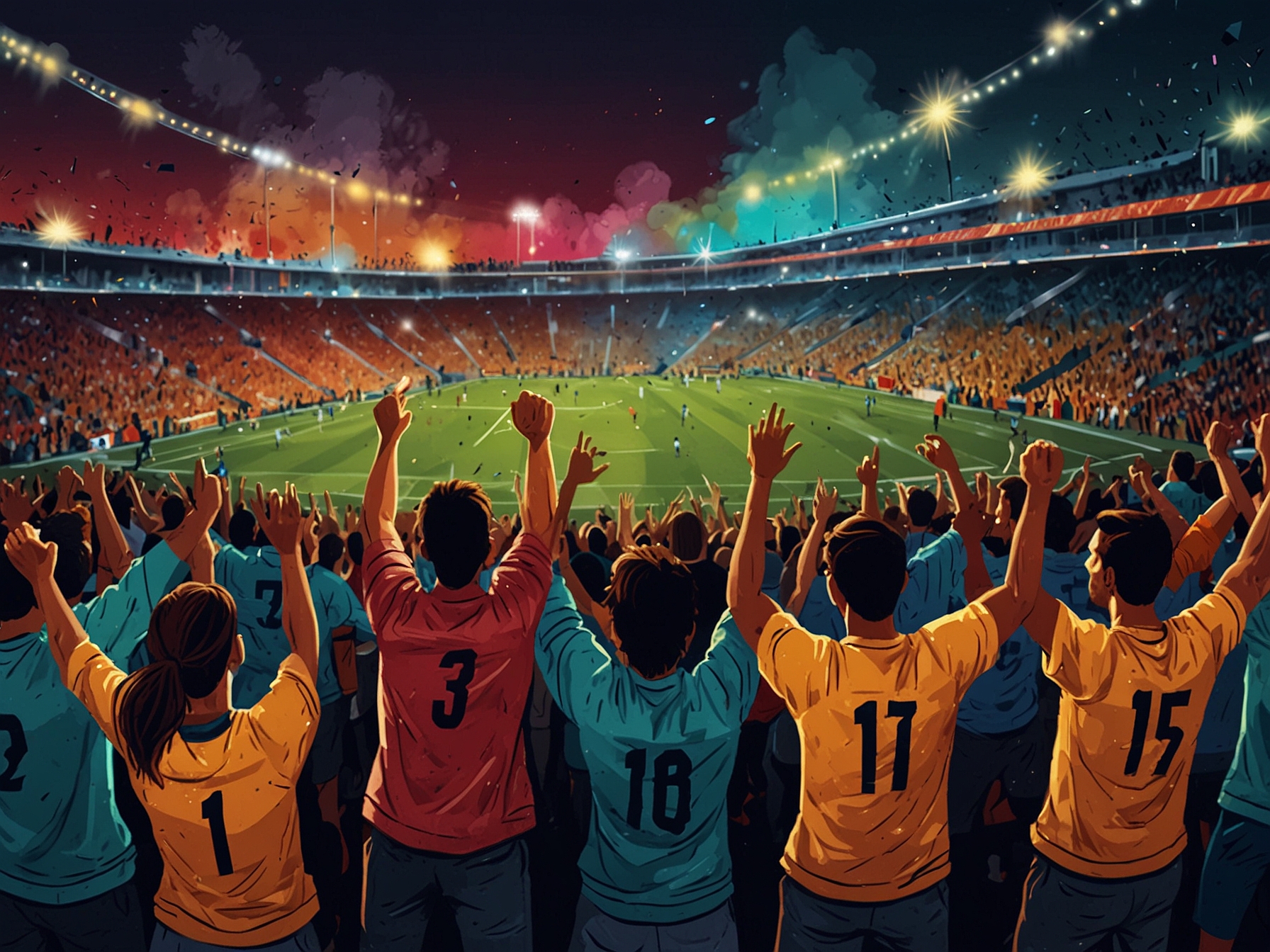 A split-screen image showing a football game being streamed online and a group of friends watching it on a traditional television, illustrating the changing landscape of sports media.