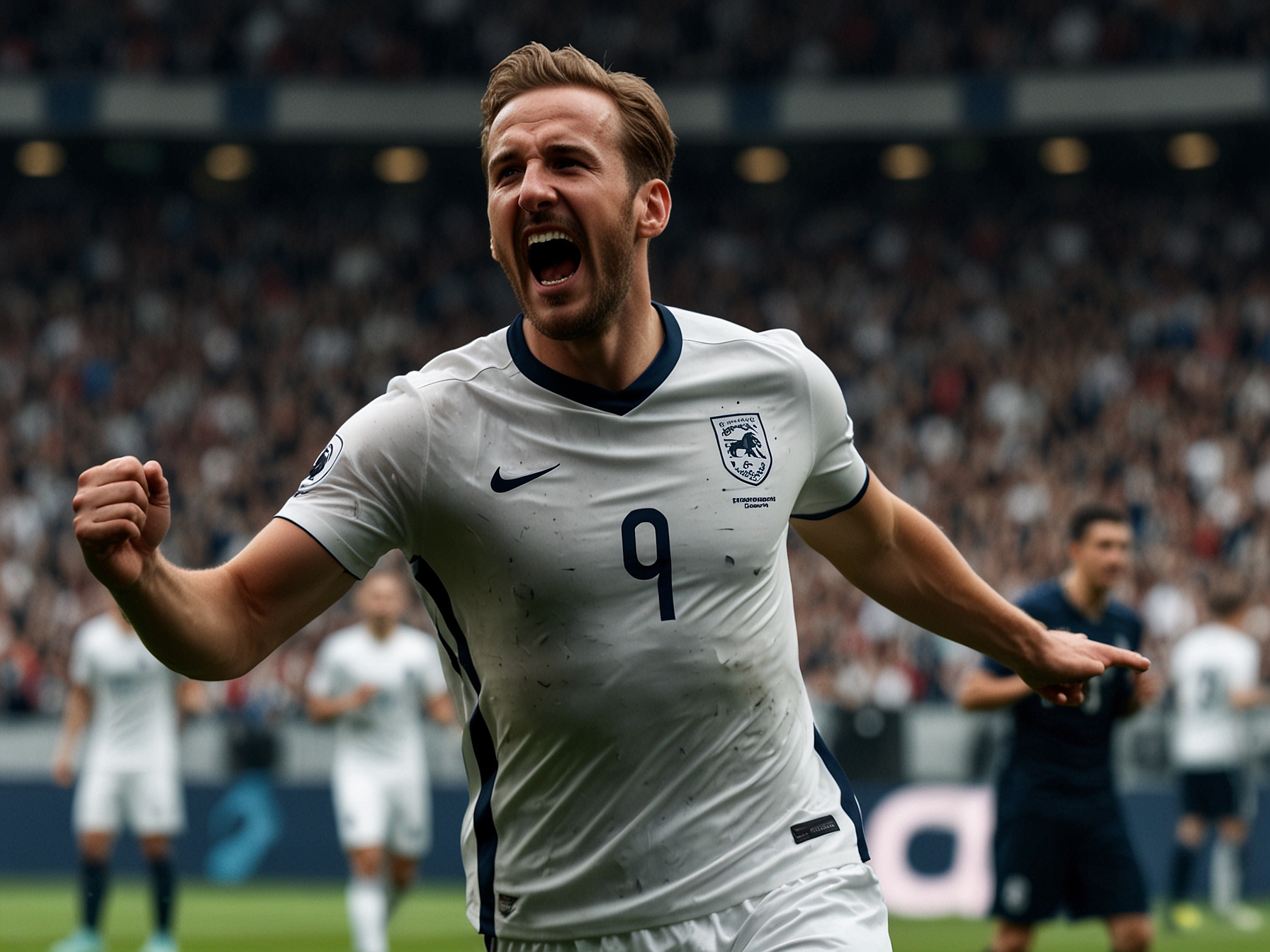 An action shot of Harry Kane taking a penalty kick, with Augsburg's goalkeeper diving in an attempt to make a save, illustrating the intensity of the match.