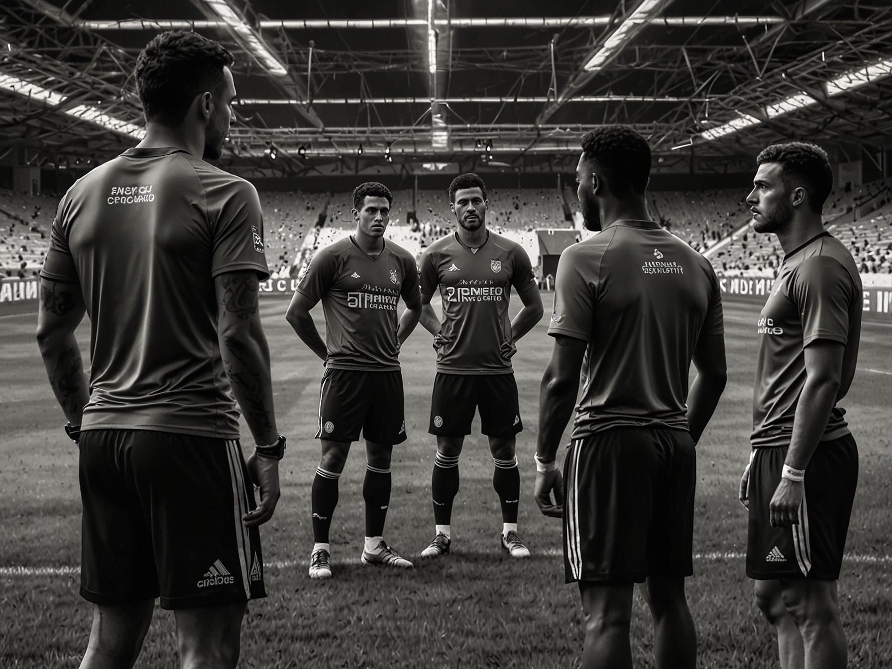Gustavo Costas addressing Racing Club players during training, with determination in his eyes as preparations intensify for the Copa Sudamericana final against Cruzeiro.