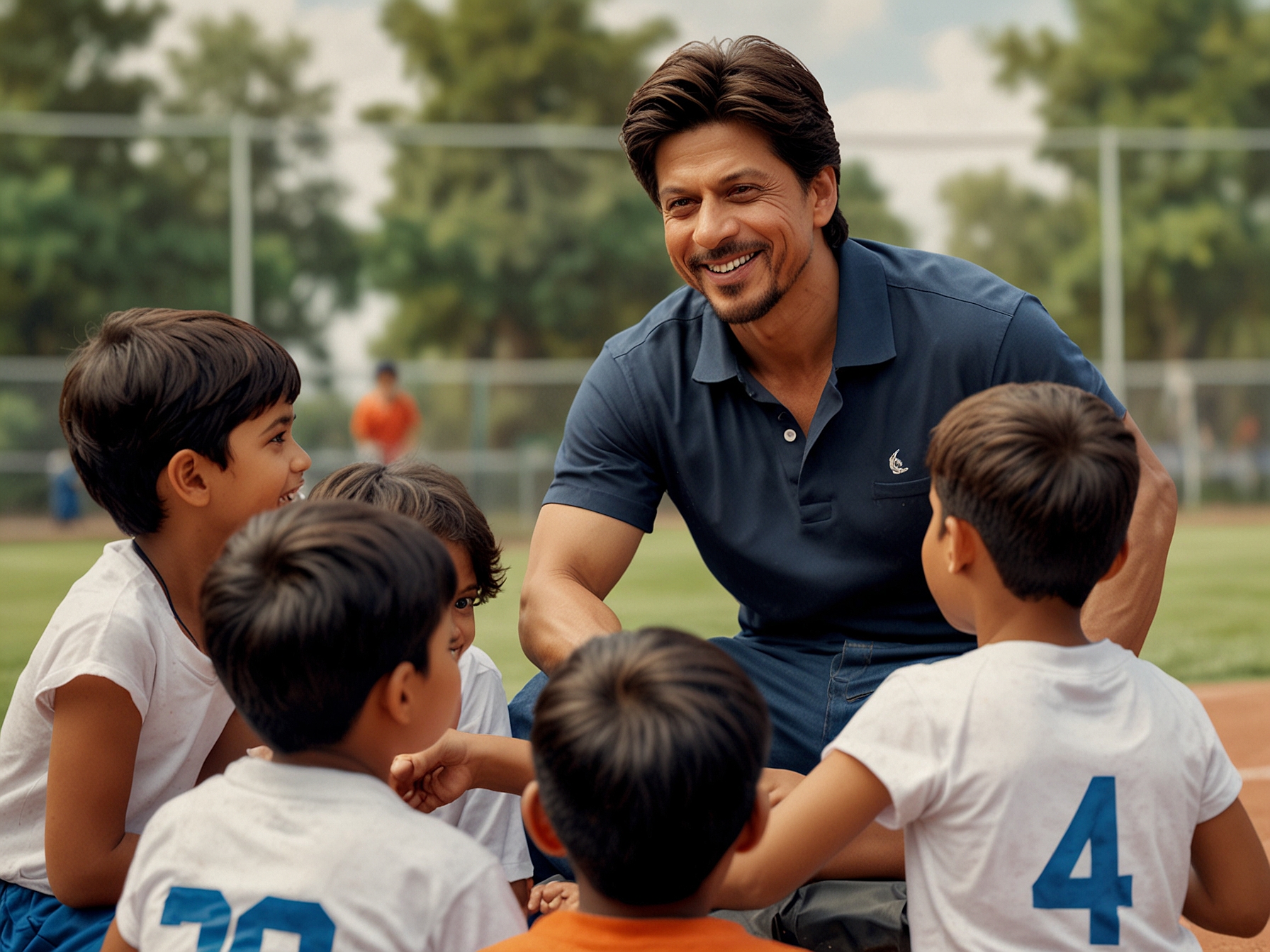 A dynamic shot of Shah Rukh Khan cheering for his children during a spirited sports event, symbolizing his commitment to nurturing their talents and supporting their growth through engaging activities.