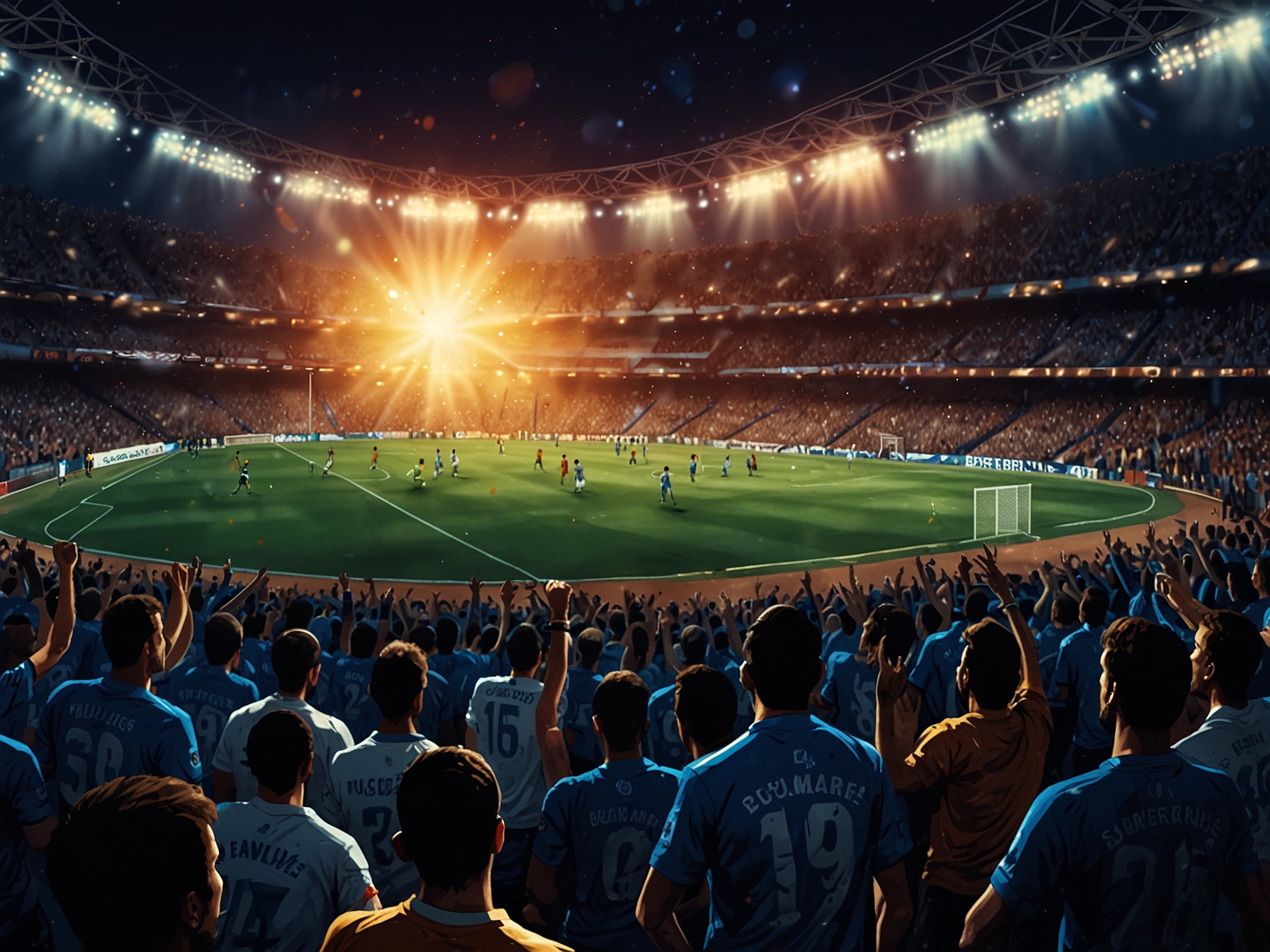 A vibrant scene at Estadio General Pablo Rojas, filled with passionate fans from Racing Club and Cruzeiro, showcasing the intense atmosphere of the Copa Sudamericana final.