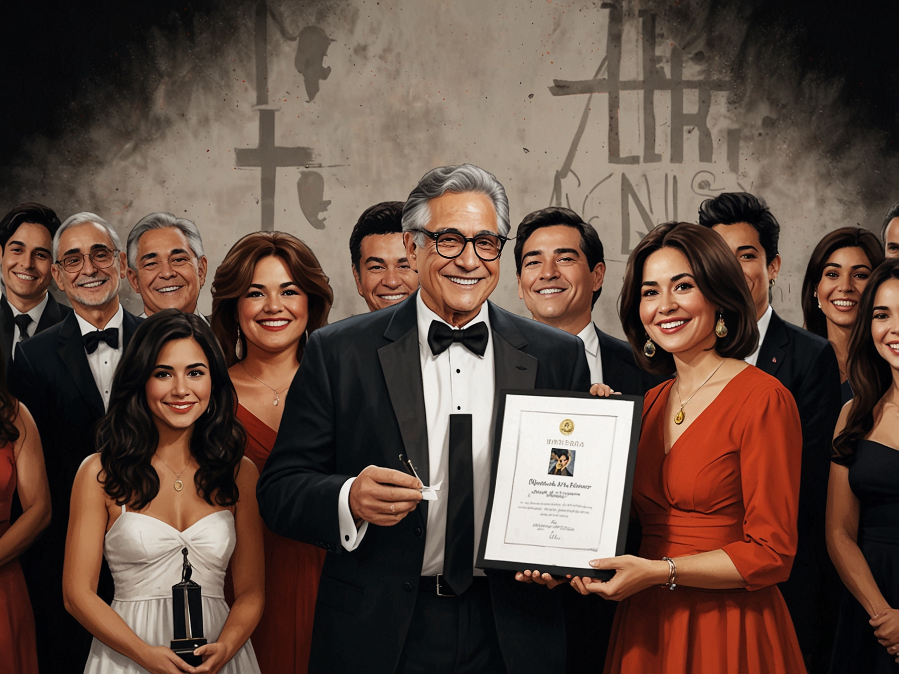 A close-up of the Martín Fierro Latino Award trophy, symbolizing recognition for outstanding contributions to cultural journalism, alongside a framed photo of Claudio Iturra.