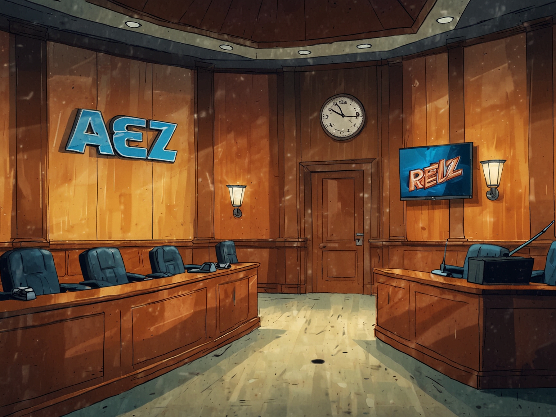 A panoramic view of a television studio set that presents a talk show discussing police-related themes, representing the intersection of entertainment and social issues.