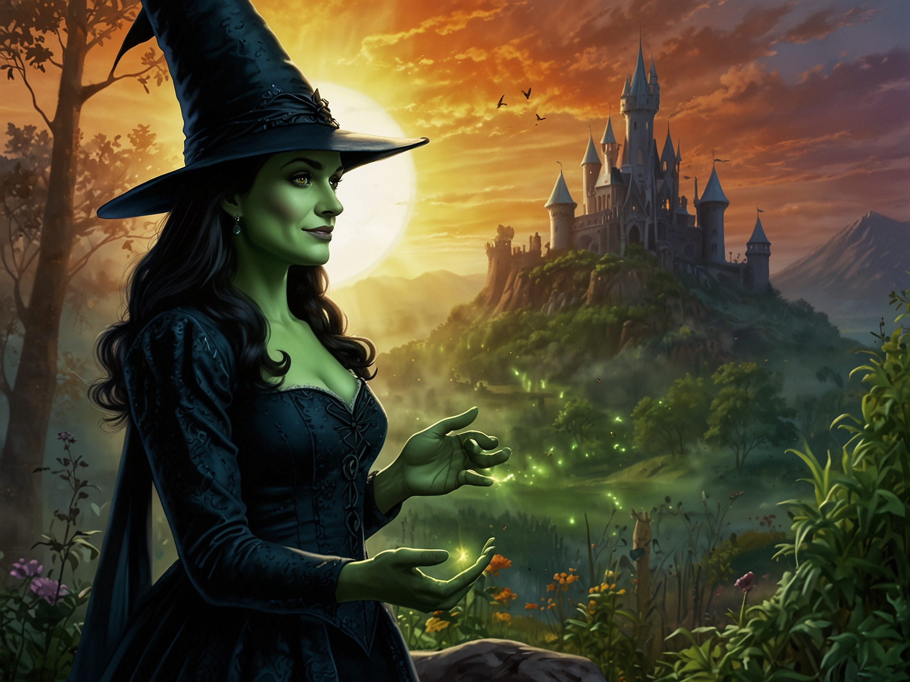 Jon M. Chu, the director of 'Wicked,' engaged in a discussion, with film posters and set designs in the background, reflecting on the creative decisions made for the two-part film.