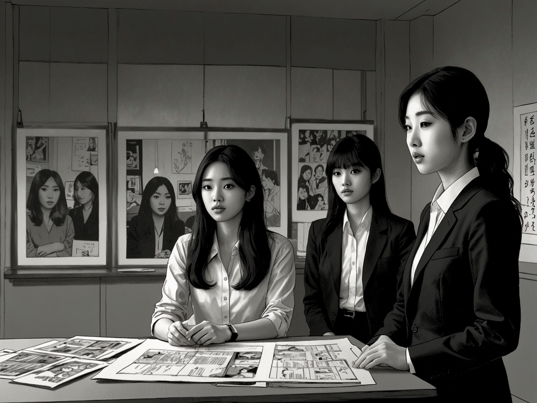 A graphic showing a split image of a confident CEO and a concerned idol member, illustrating the power imbalance and the urgent call for reform within the industry.