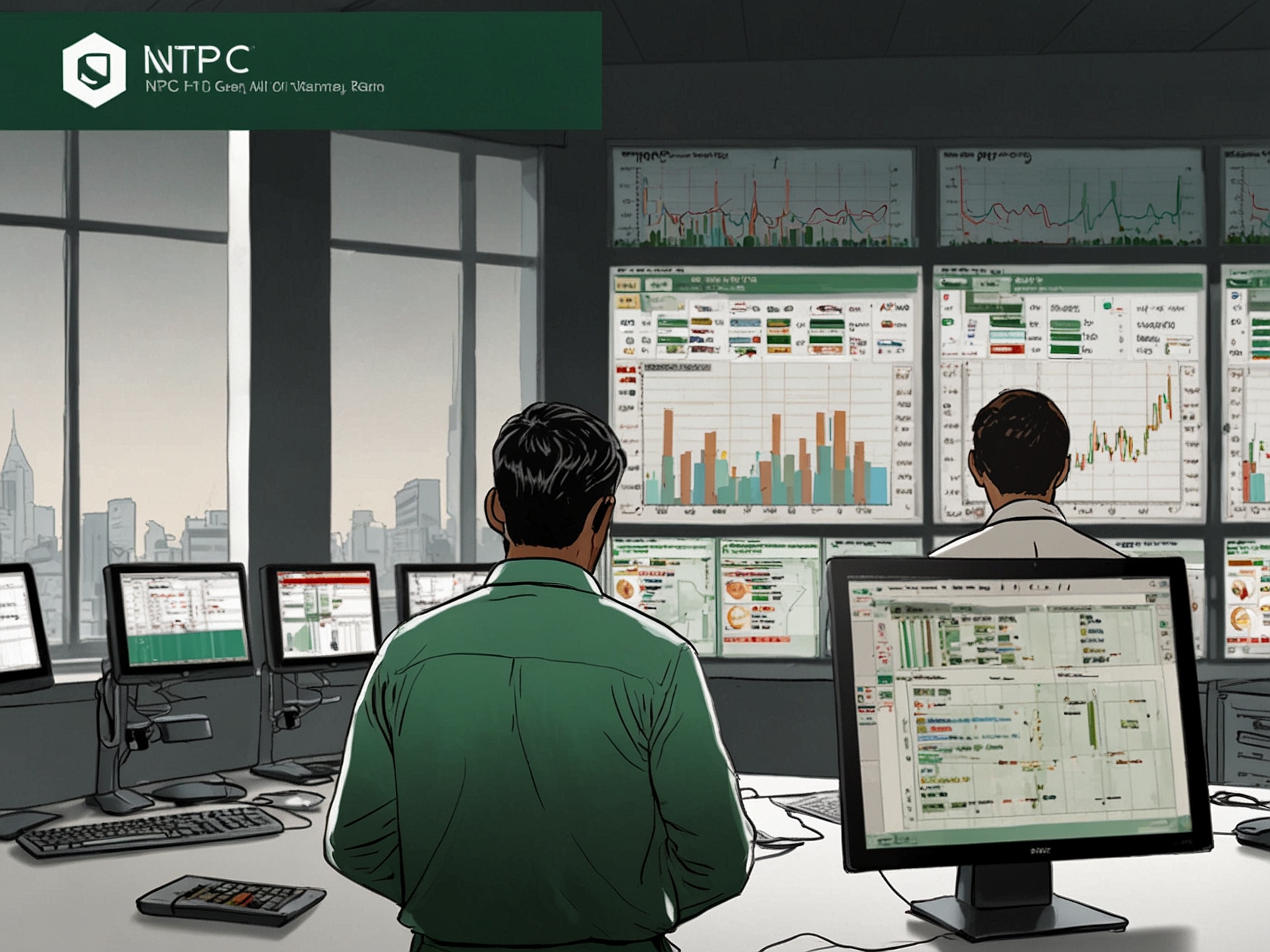 A visual representation of a diverse group of investors checking their smartphones, filled with excitement, as they anxiously await updates on their NTPC Green Energy IPO allotment.