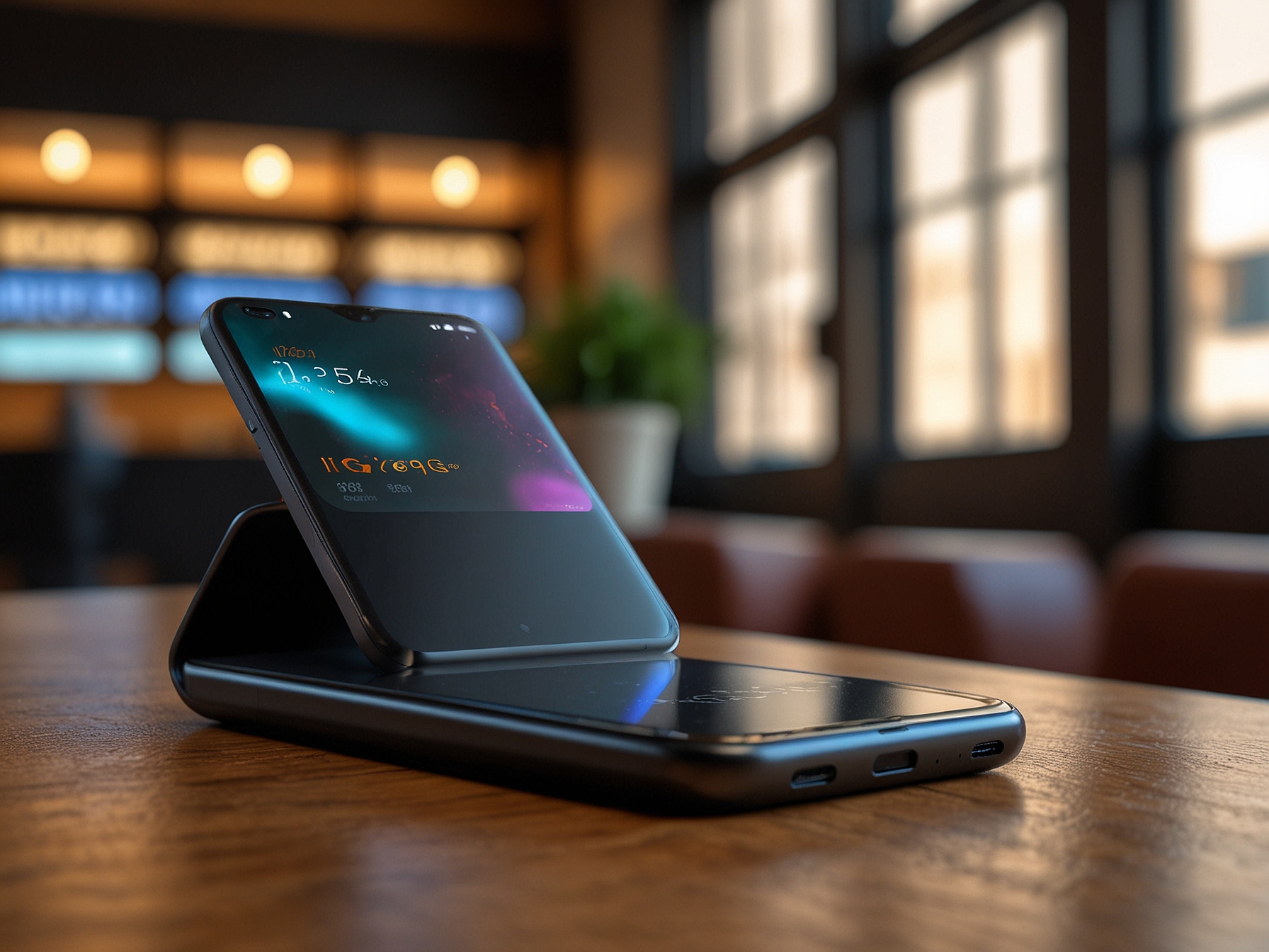 Close-up of the iQOO Z9x 5G's dual rear camera setup, highlighting the 50MP primary lens and its camera capabilities with some stunning photographs showcased around it.