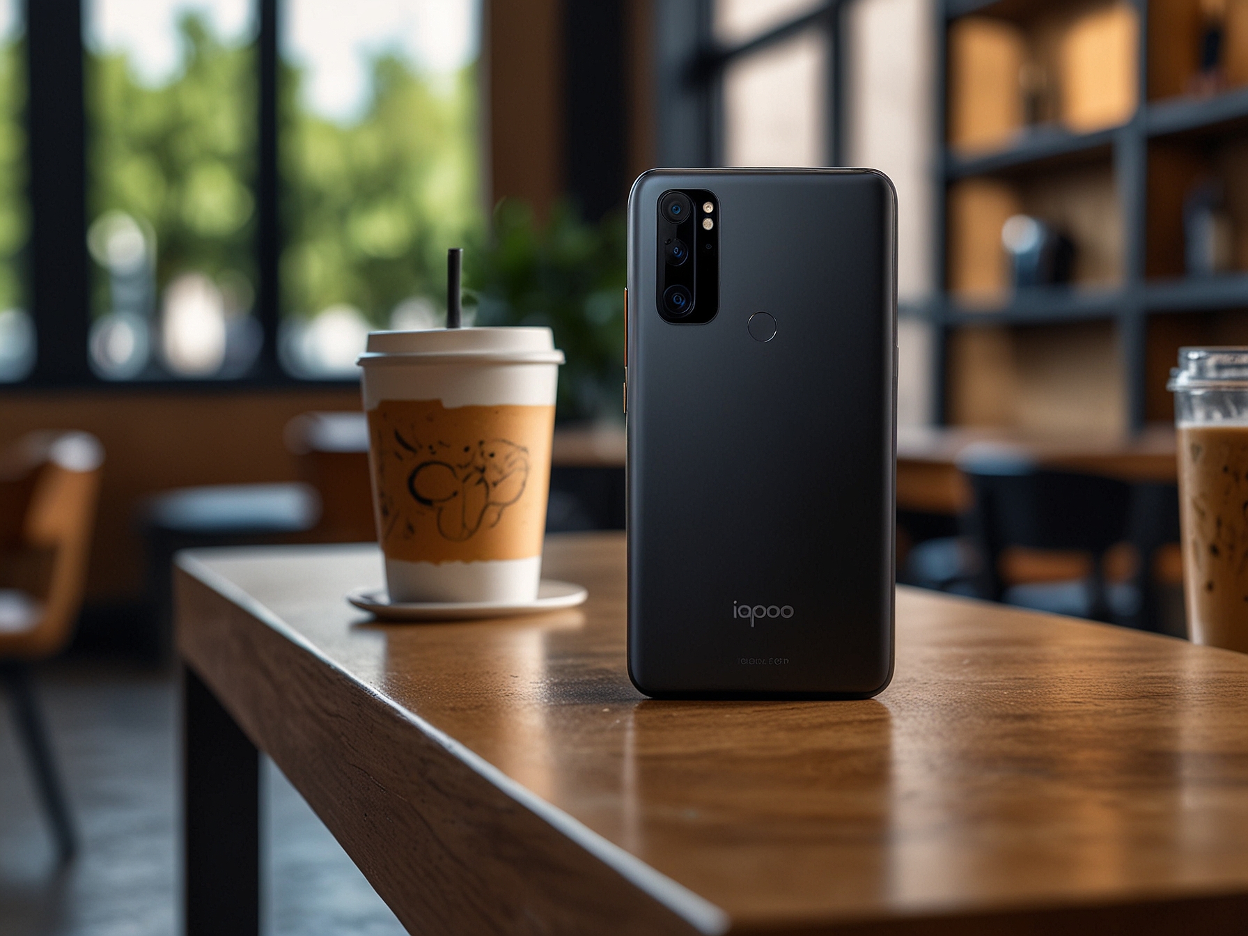 An overhead shot of the iQOO Z9x 5G showing various angles—its slim design, colorful screen, and overall aesthetic, perfect for tech enthusiasts.