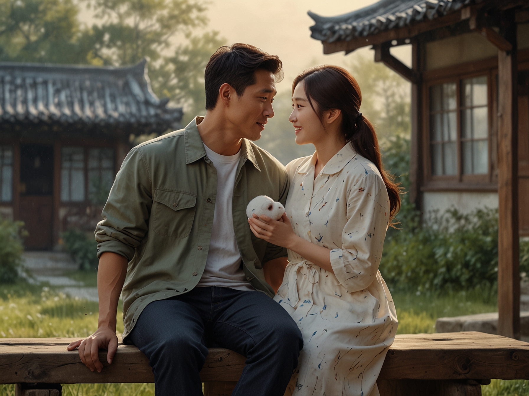 Jung Woo-sung holding his baby in a cozy home environment, symbolizing commitment and love in a non-traditional family setup.
