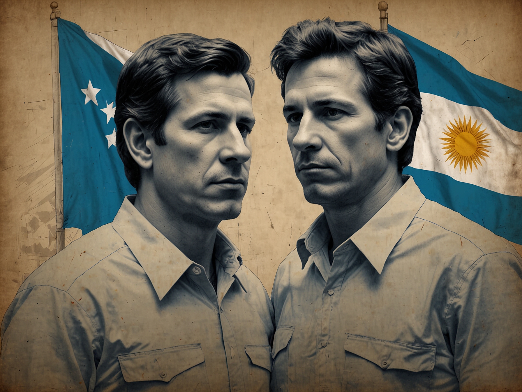 A split image showing Yamandú Orsi and Javier Milei, symbolizing the ideological divide between their administrations against a backdrop of the flags of Argentina and Uruguay.