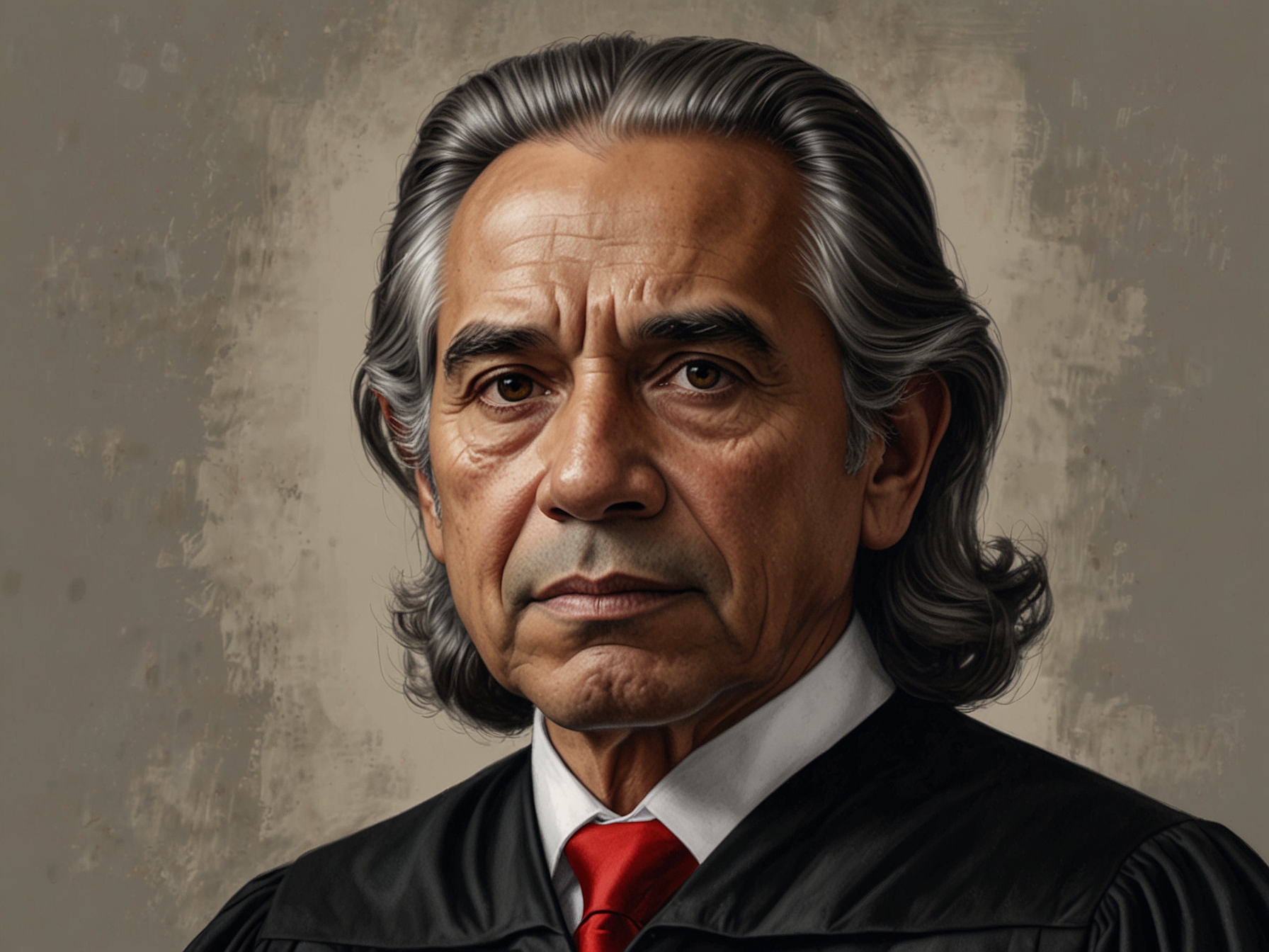 A courtroom scene highlighting the legacy of José Luis Lecaros, featuring judges and lawyers working diligently to uphold justice in Peru.