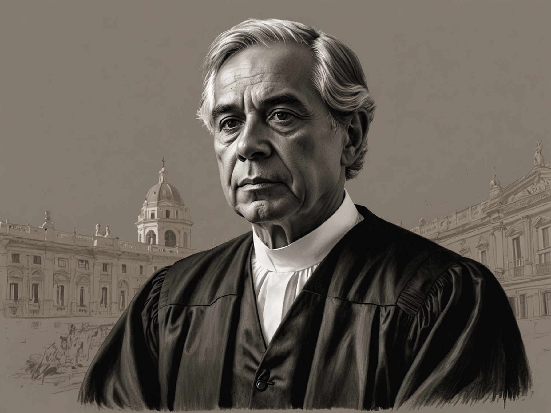 A collage of images depicting José Luis Lecaros' milestones, including his role in prosecuting corrupt officials and leading judicial reforms in Peru.