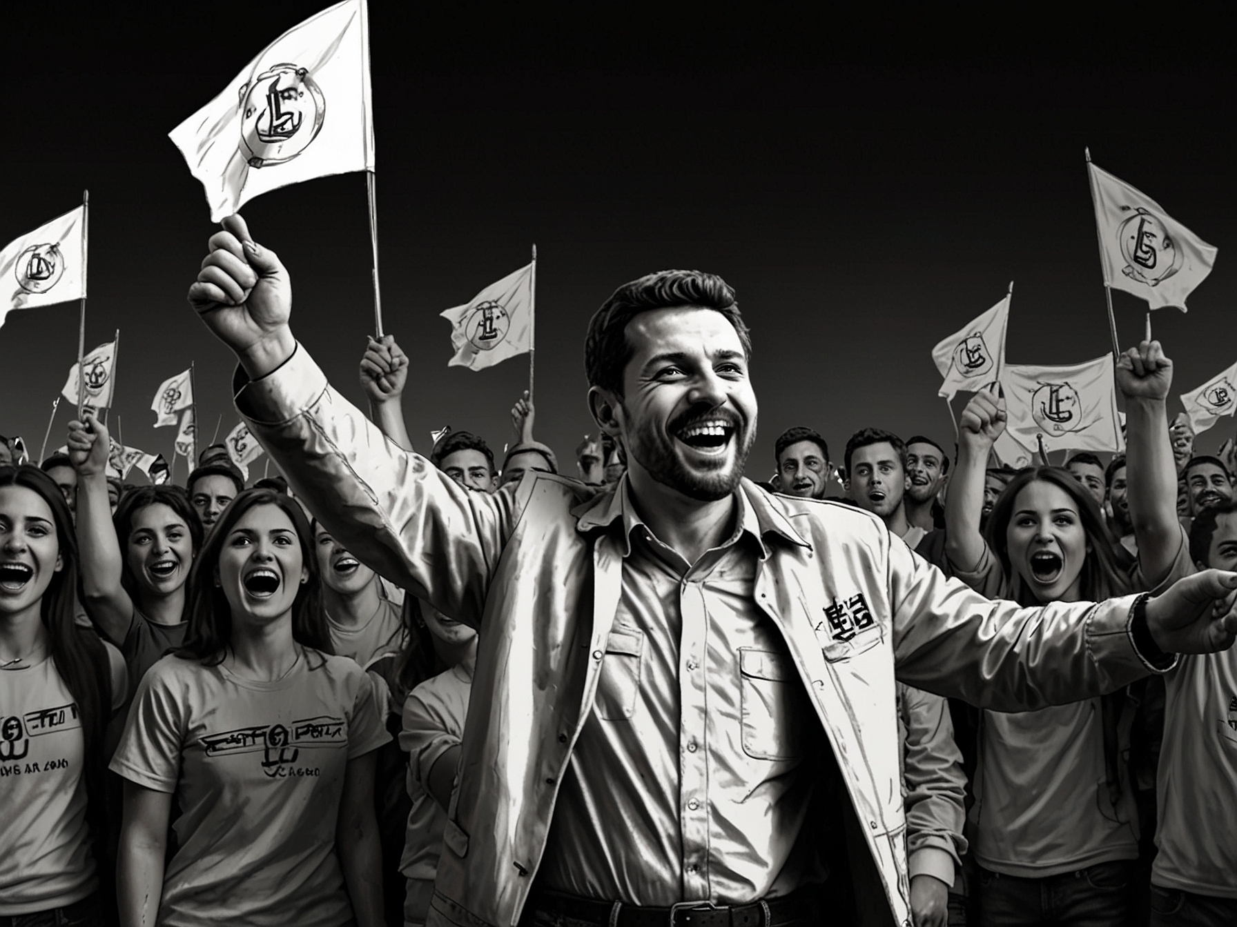 A vibrant photo capturing the moment Giacaman receives enthusiastic applause from supporters during his victory celebration, showcasing the energy and anticipation of a new political era in the Biobío region.