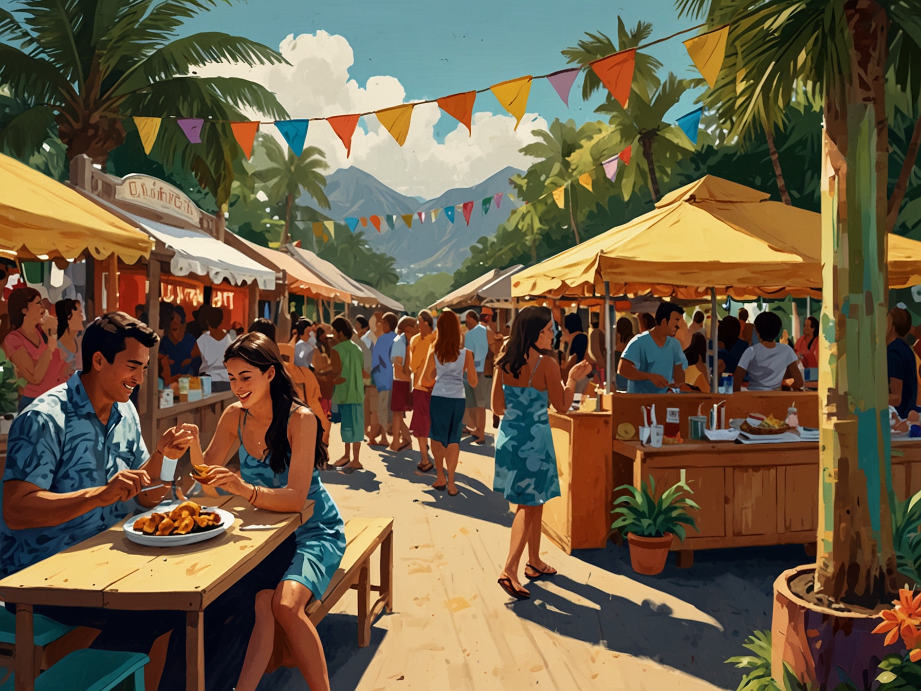 Families and friends gathered at the Dine, Art, Shop, and Love Honolulu Fest, enjoying live music, delicious local food, and fashion shows displaying local talent.