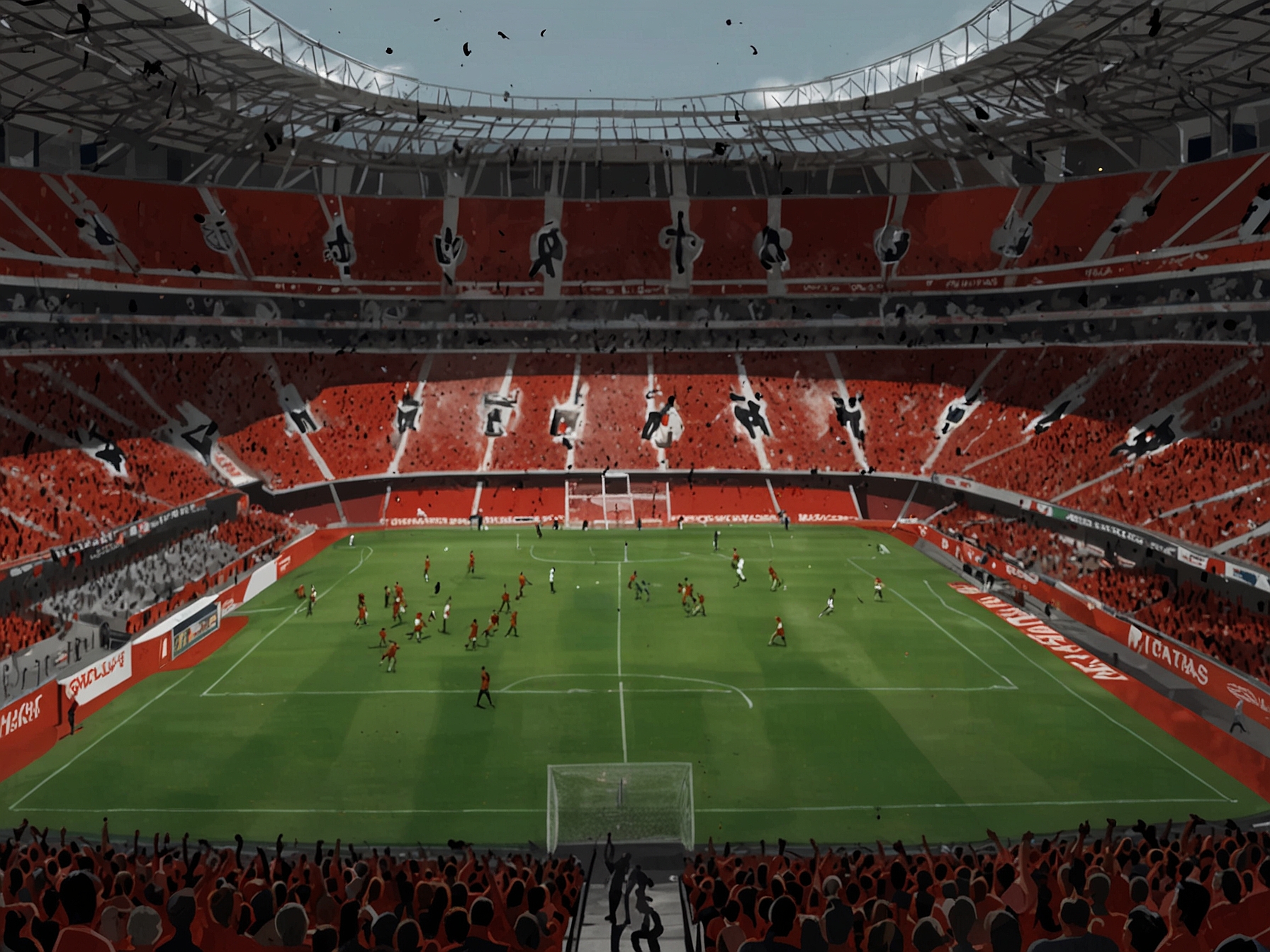A packed Estadio Caliente, buzzing with energy as Tijuana and Atlas players warm up before the decisive match, showcasing the rivalry and anticipation of the fans.