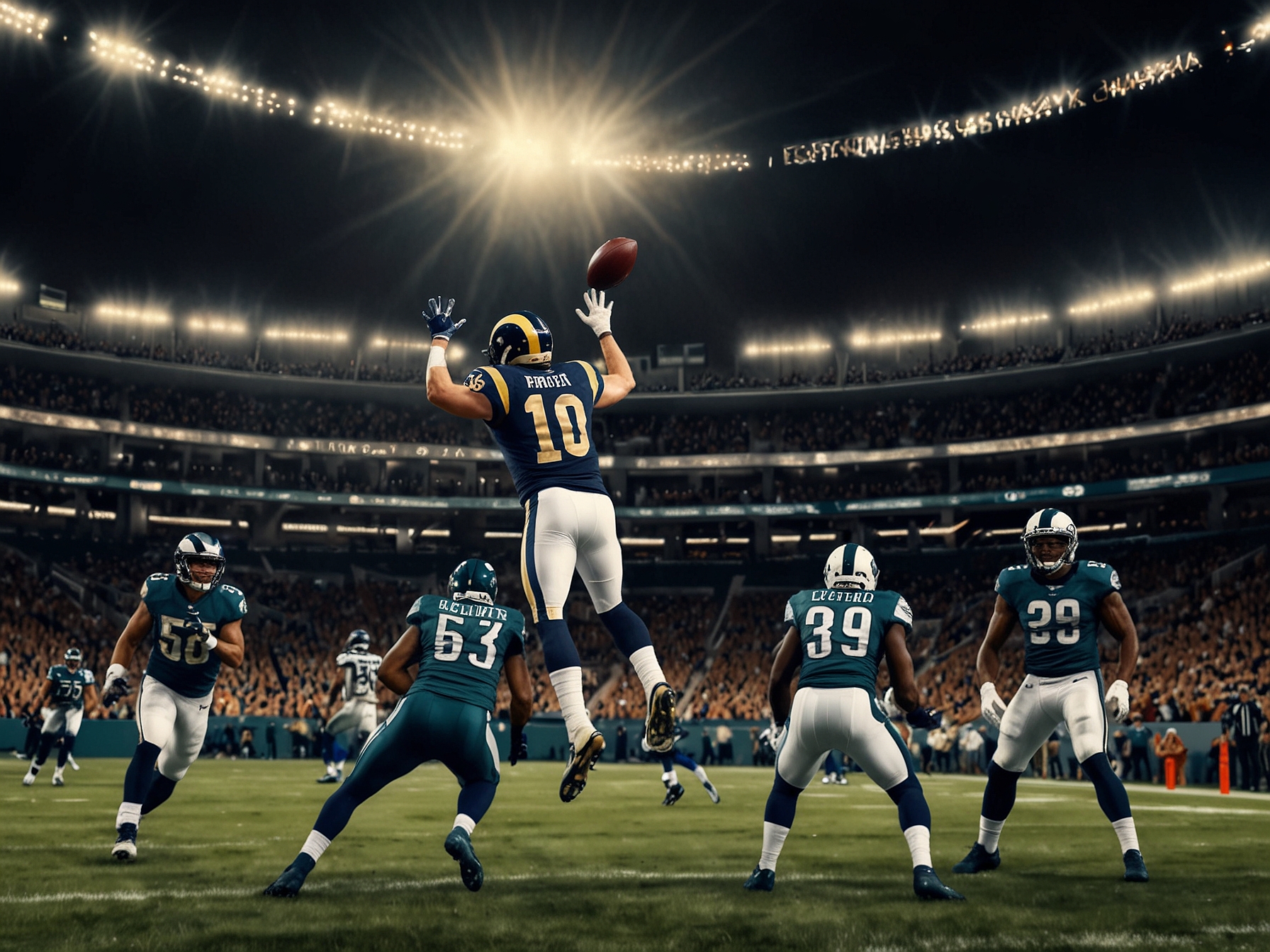 A close-up image of rookie kicker Joshua Karty preparing to kick, with a focus on his concentration, contrasting with the tension of the game atmosphere in the background.